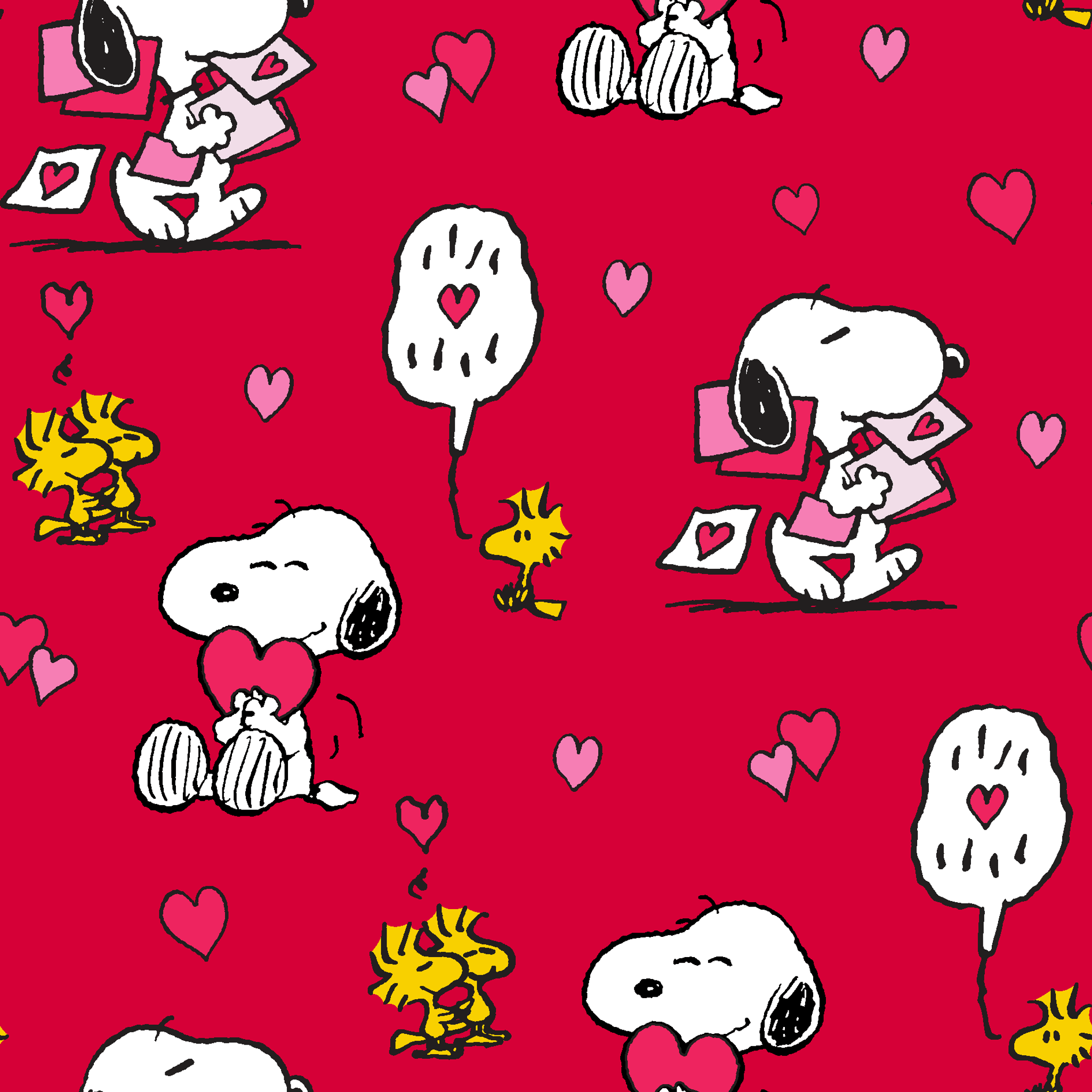 2048x2048 Peanuts Snoopy & Woodstock Love Letters Fabric Sateen / Yard