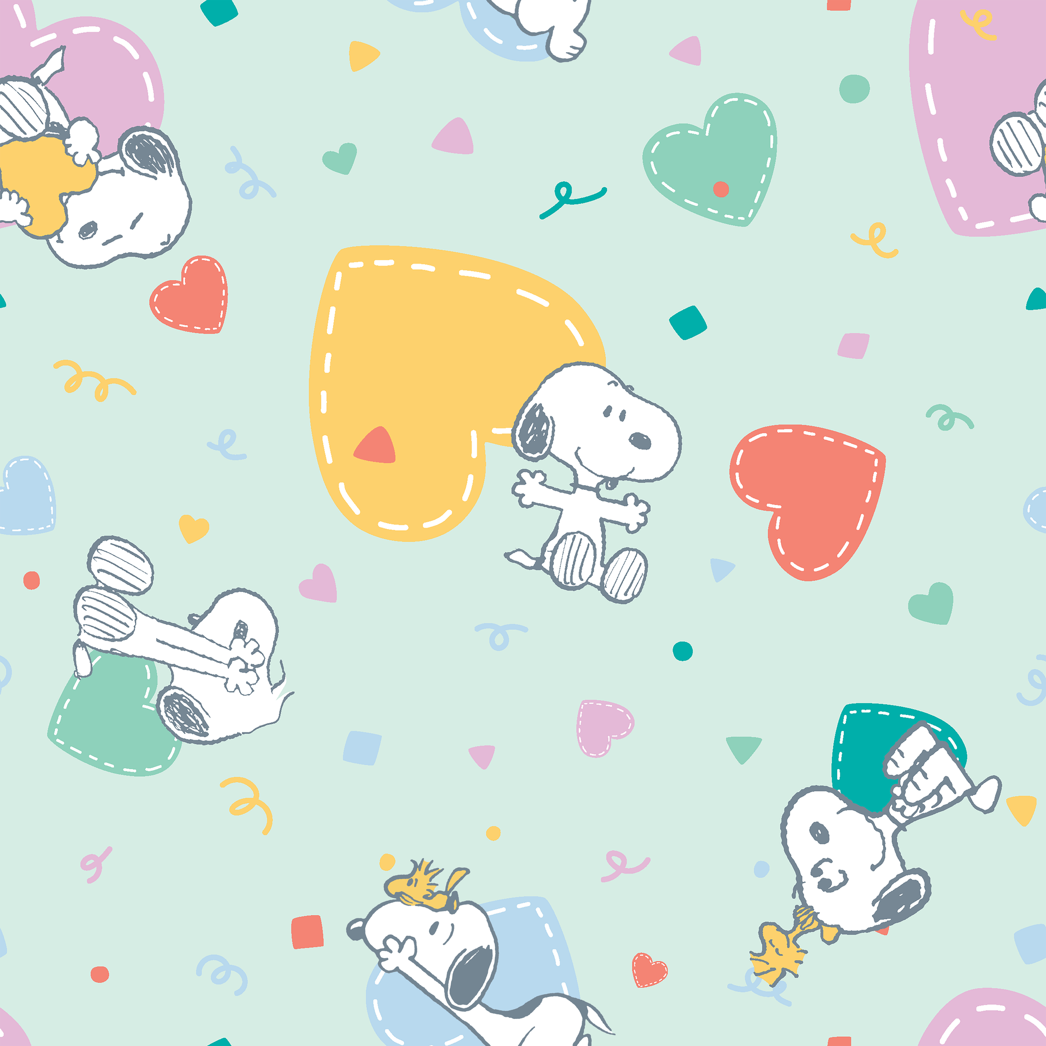 2048x2048 Peanuts Snoopy Stitched with Love. Fabric