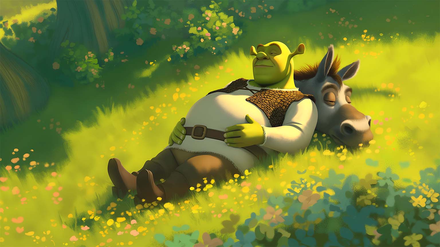 1536x864 Shrek & Donkey Flower Meadow Desktop Wallpaper