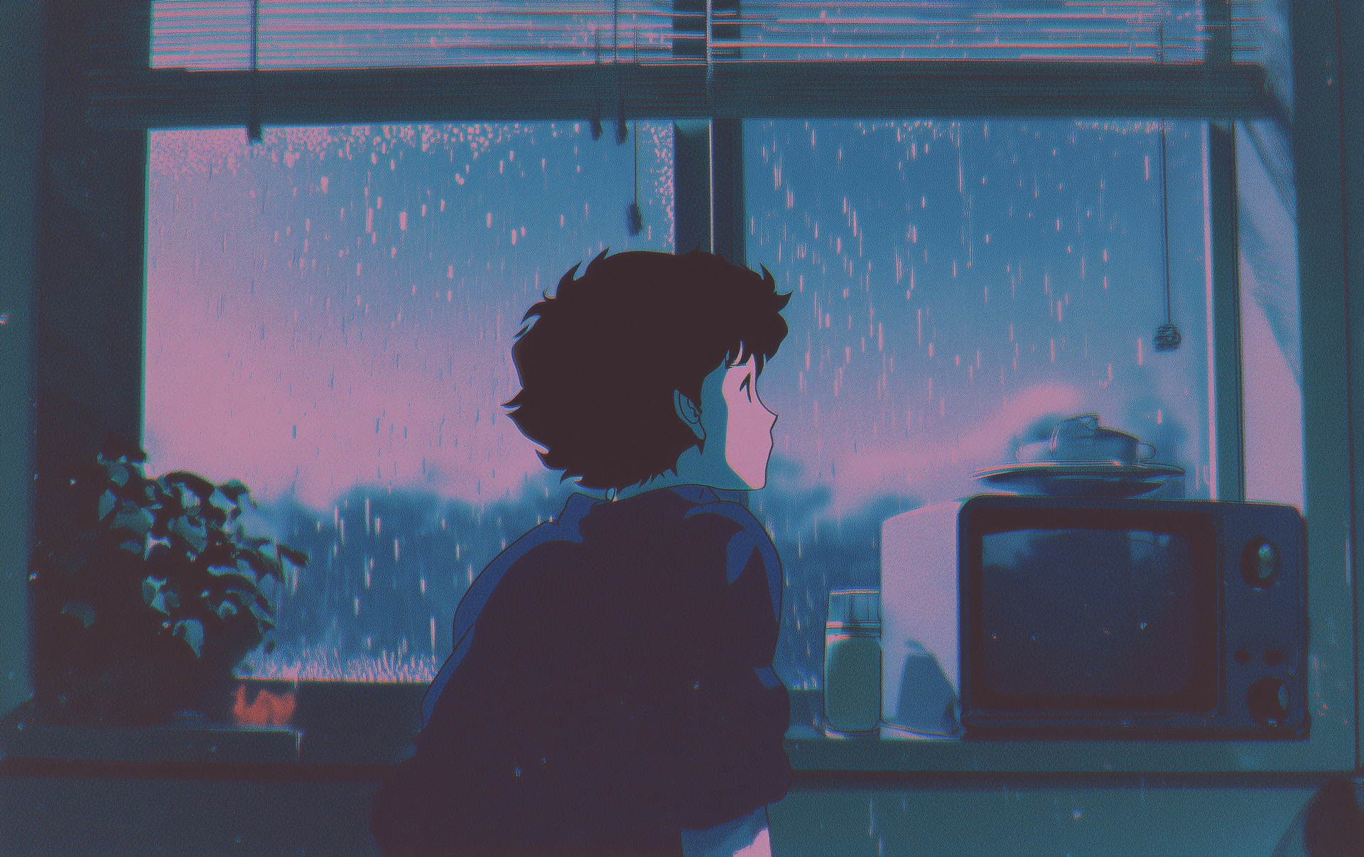 1920x1206 Chill Lofi Retro Anime Boy HD Wallpaper in Rainy Aesthetic Vibes