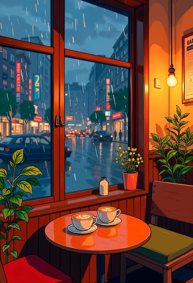 740x1082 Lofi rain cafe Image