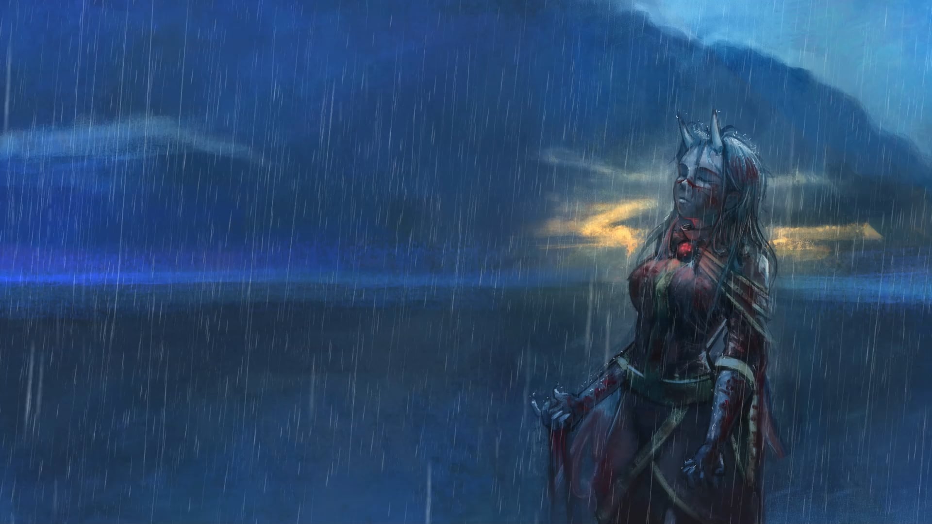 1920x1080 Supreme Calamitas in rain animation, wallpaper engine in comment below