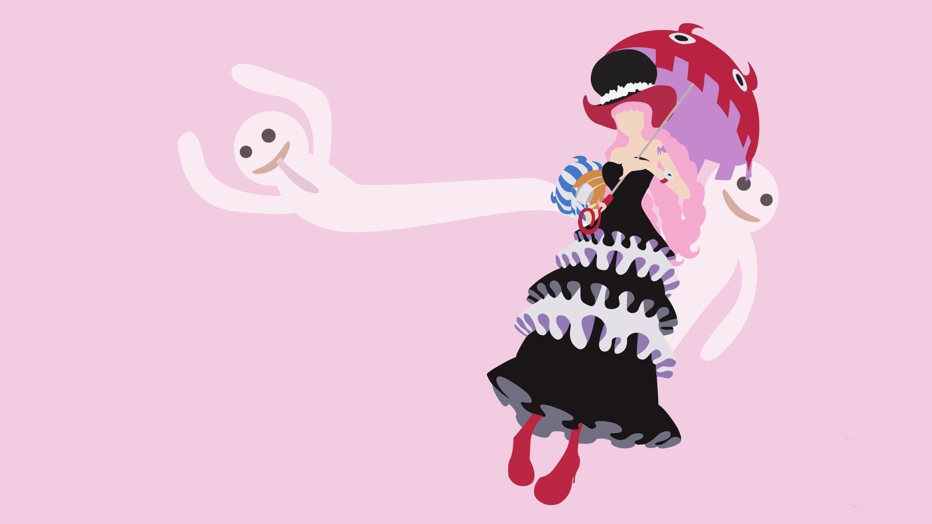 1920x1080 Wallpaper kawaii, girl, zombie, game, Ghost, One Piece, pink hair, bear for mobile and desktop, section минимализм, resolution 1920x1080