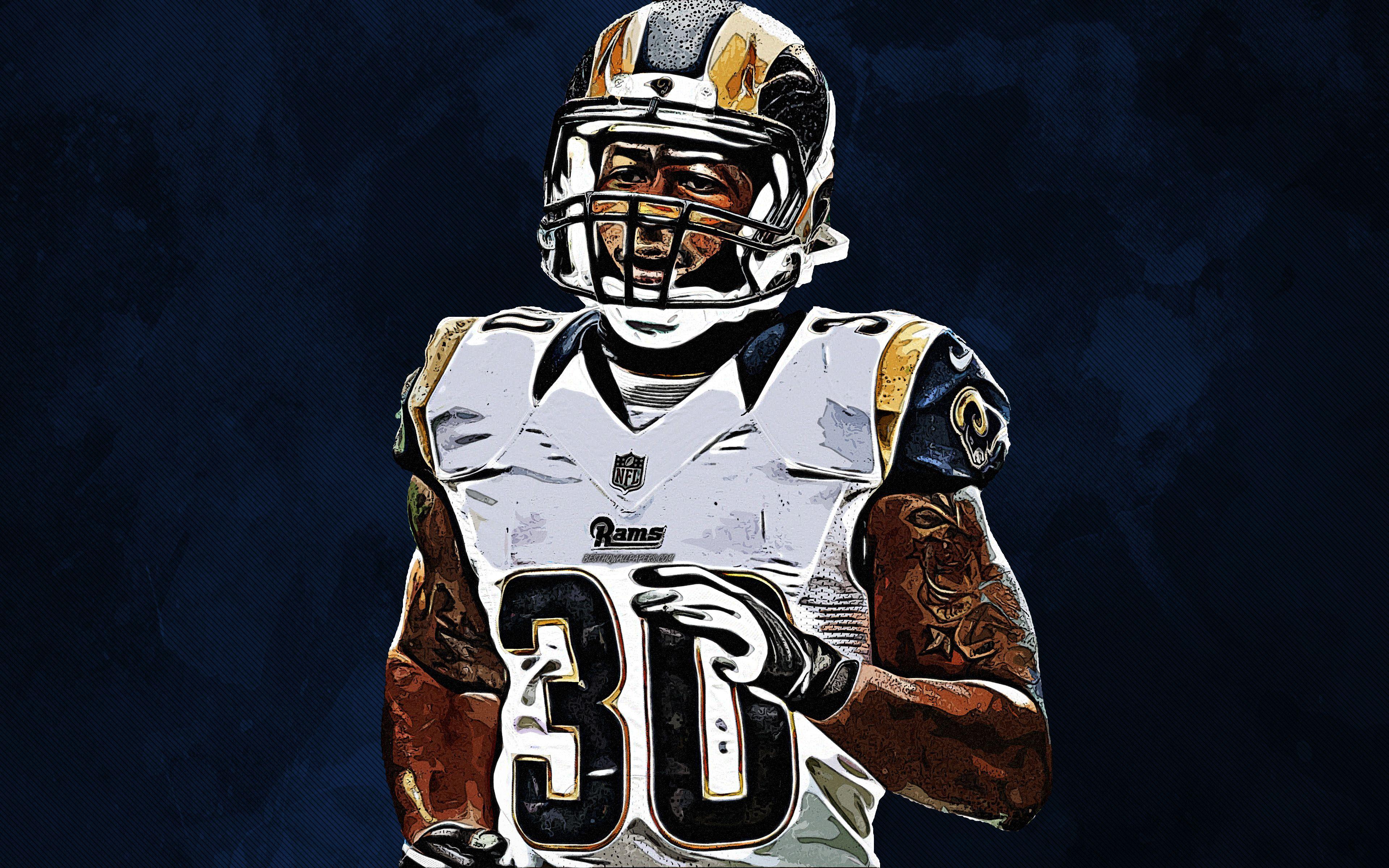 3840x2400 Download wallpaper Todd Gurley II, 4k, art, Los Angeles Rams