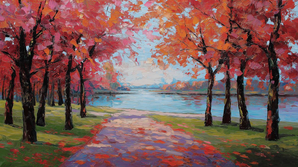1200x673 Autumn Riverside Impasto Mural Wallpaper