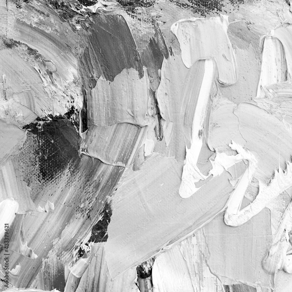 1000x1000 Grayscale abstract oil impasto painting closeup. Thick paint texture for mental wellness concept, jazz music festival banner, art background. Mental health topic. Black and white pattern canvas. Stock Illustration