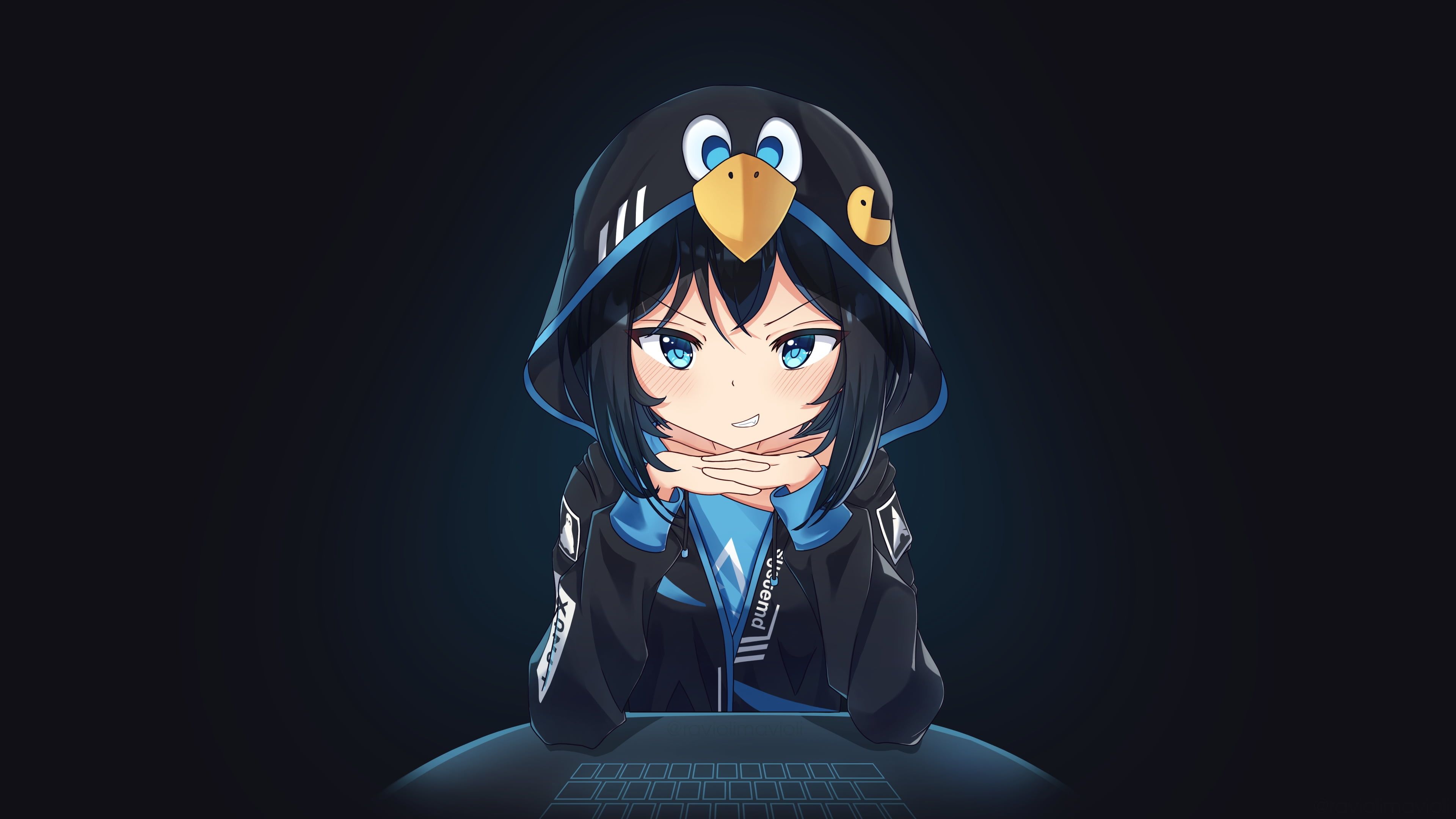 3840x2160 Wallpaper the dark background, anime, linux, anime, Arch Linux, anime girls, Anime girl, dark background for mobile and desktop, section прочее, resolution 3840x2160