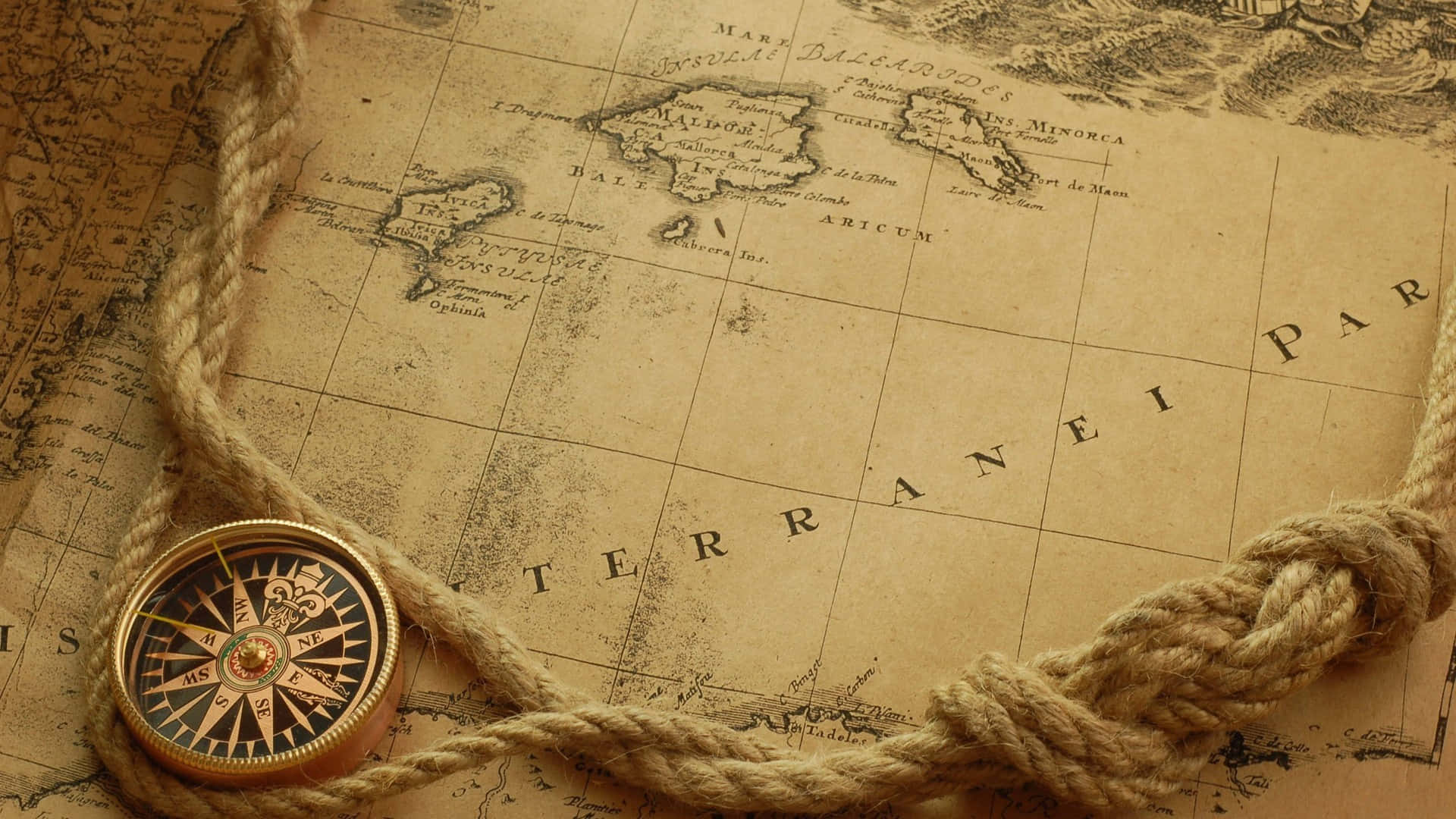 1920x1080 Download a compass and rope on an old map