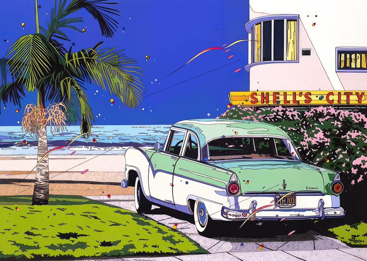 1200x855 原画『SHELL'S CITY』since 1987 by Eizin Suzuki Upscaled via Stable Diffusion, workflow explanation: #stablediffusion #upscale #aiupscaling #eizinsuzuki #citypop #photoshop