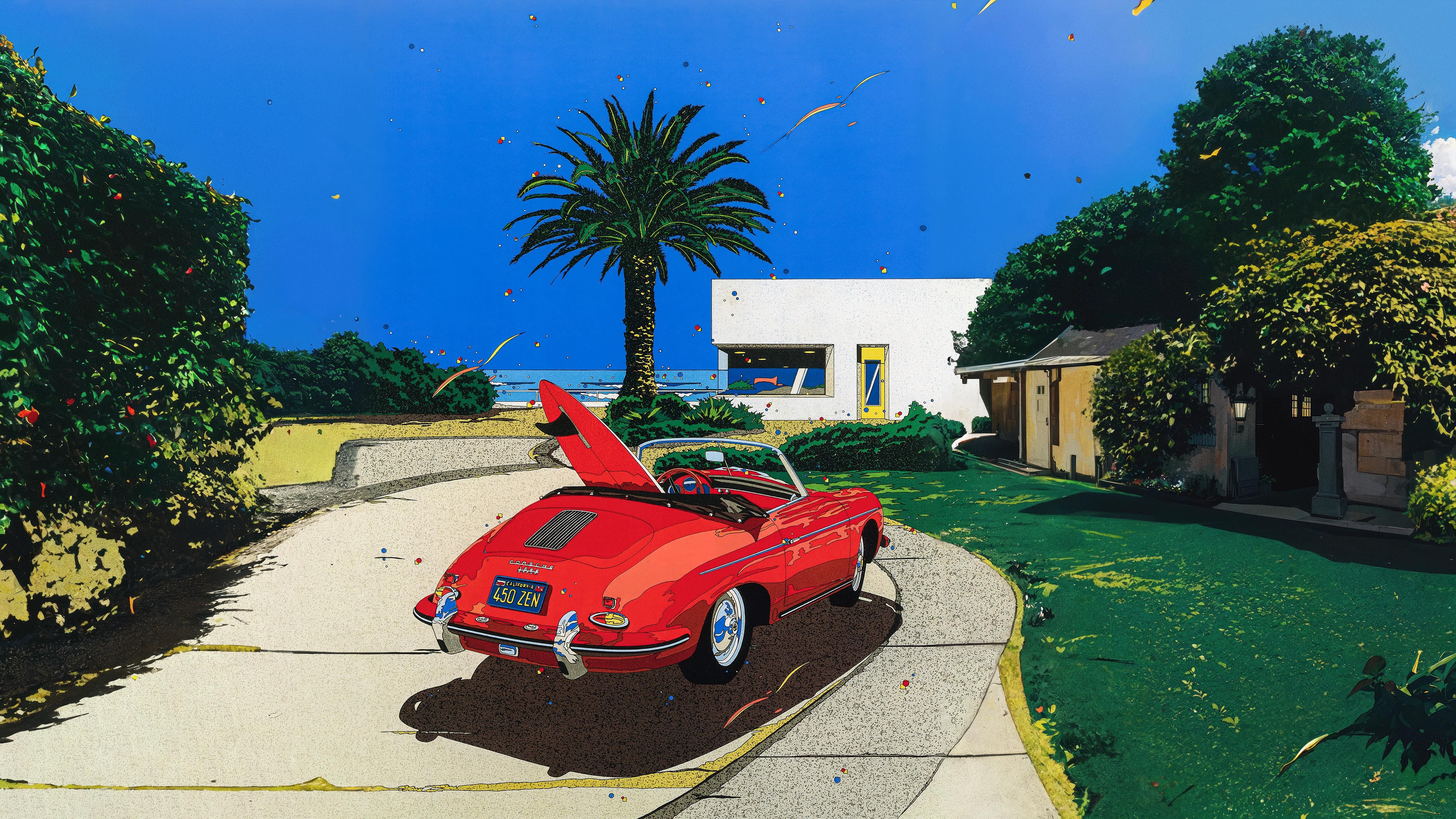 5120x2880 Uncropped this Eizin Suzuki artwork of a Rose Red Roadster