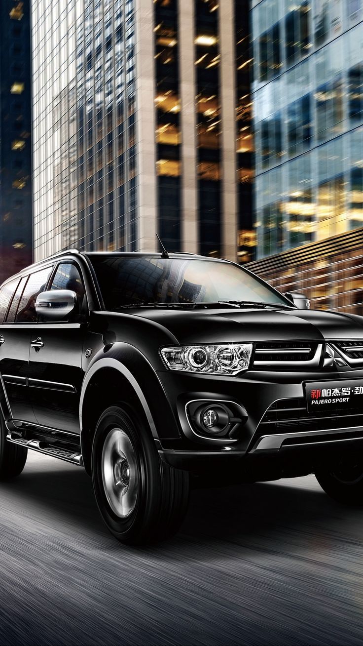 736x1308 Mitsubishi, pajero, side view, black, city, motion wallpaper
