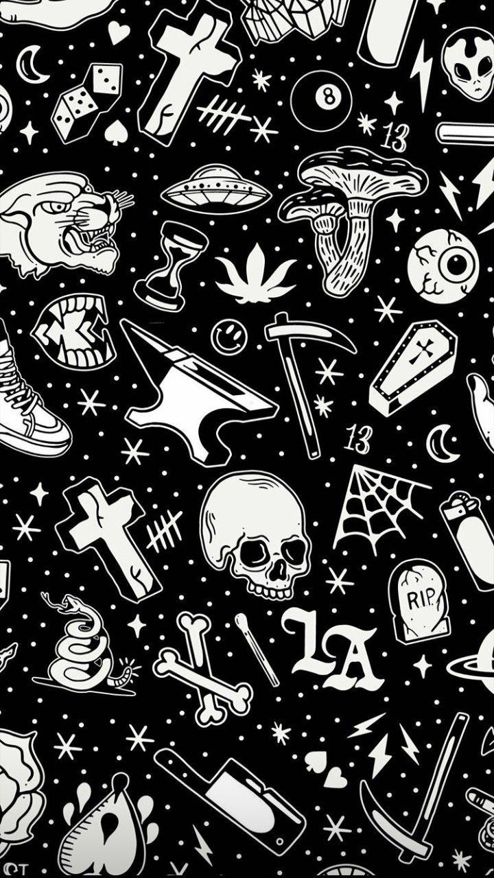 720x1280 Gothic Pattern Wallpaper. Black and white skull art, Black and white tattoo pattern, Gothic art decor