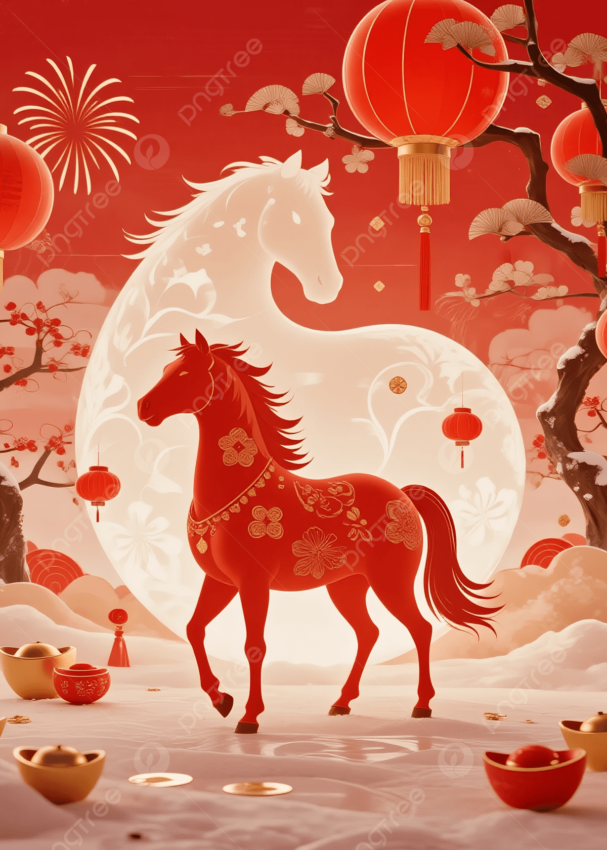 1200x1680 Happy Chinese New Year Of The Horse Red Lantern Background Wallpaper Image For Free Download