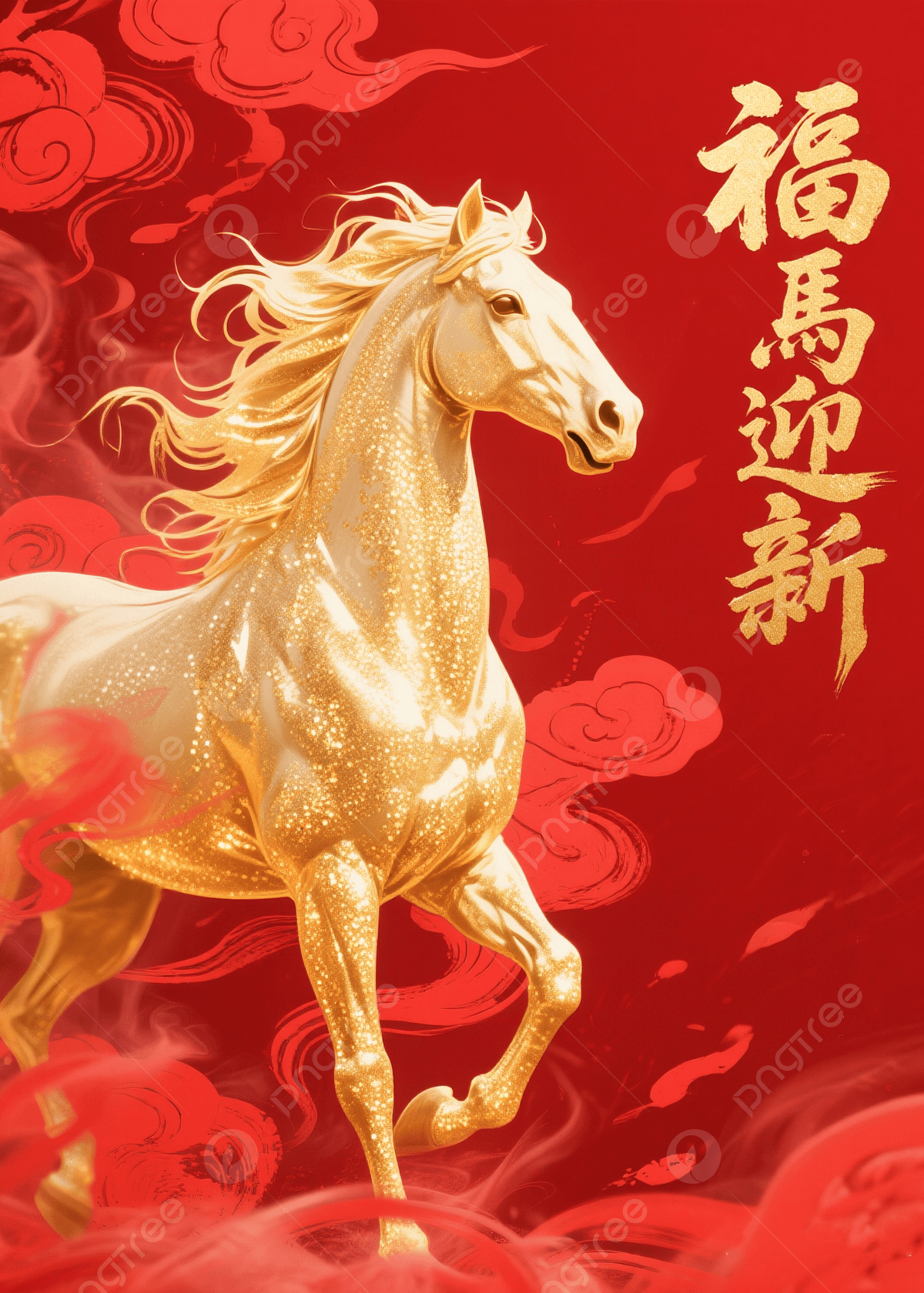 1200x1680 Year Of The Horse Spring Festival Auspicious Horse Welcoming The New Year Red Background Wallpaper Image For Free Download