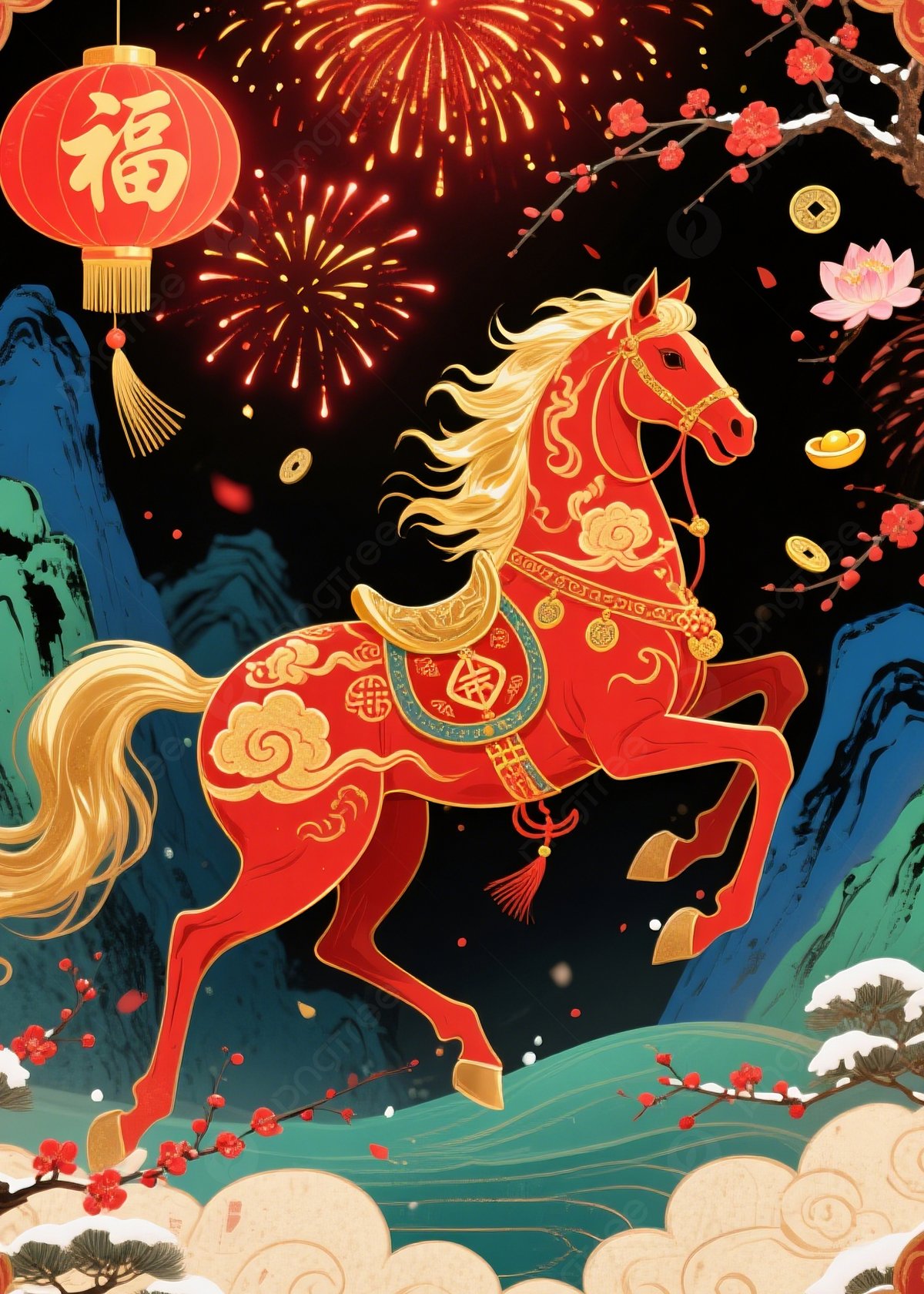 1200x1680 New Years Greeting Image For The Year Of The Horse Featuring A Modern Chinese Style And Fireworks Theme Background Wallpaper Image For Free Download