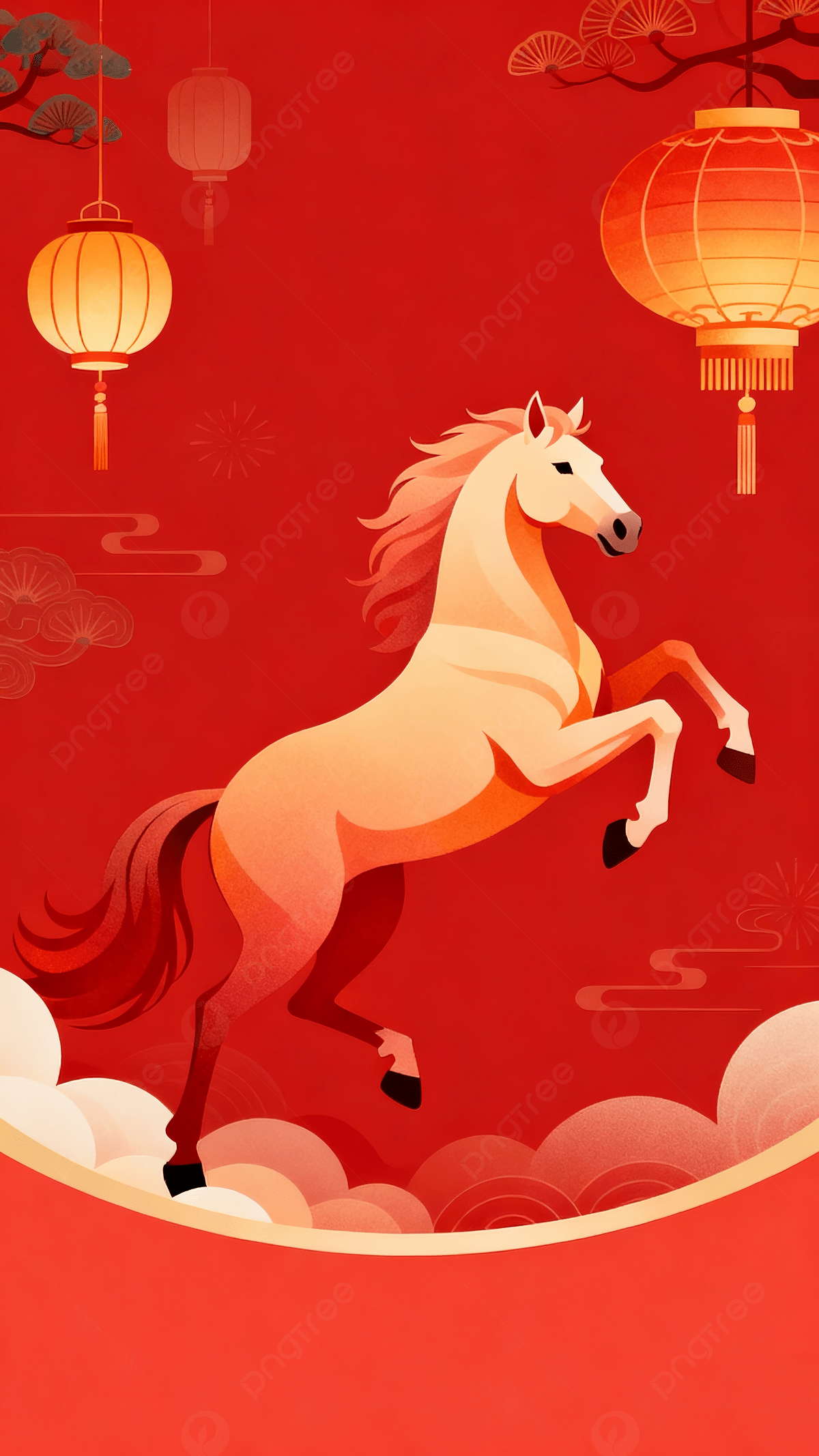 1200x2134 Year Of The Horse New Year Lantern Auspicious Cloud Color Illustration Background Wallpaper Image For Free Download