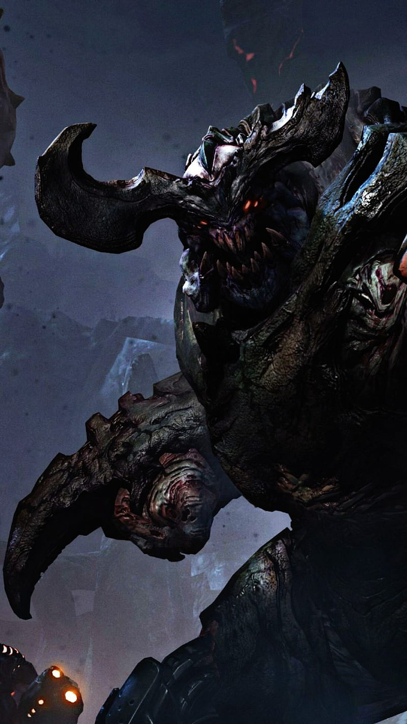 800x1422 Cyberdemon cyber, cyborg, dark, demon, doom, doom horn, robotic arm, HD phone wallpaper