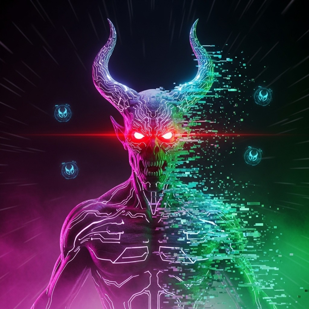 1024x1024 Free Neon Demon Rises Image, Demon, Neon