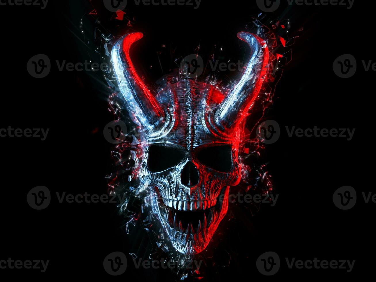 1307x980 Laughing demon skull in cyber neon style