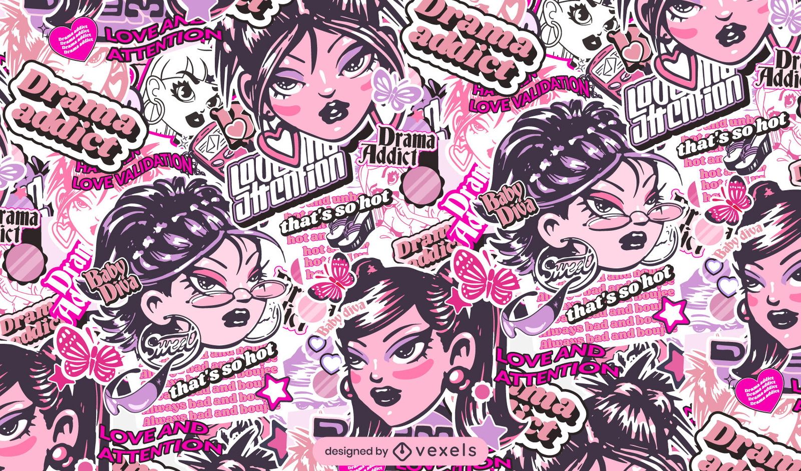 1600x941 Y2k Girls Fashion Pattern Design Vector Download
