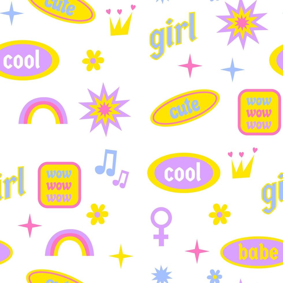 980x980 Y2k vibe seamless pattern. Sticker girly 2000 vibe pattern. Retro 00's concept wallpaper with stickers girly