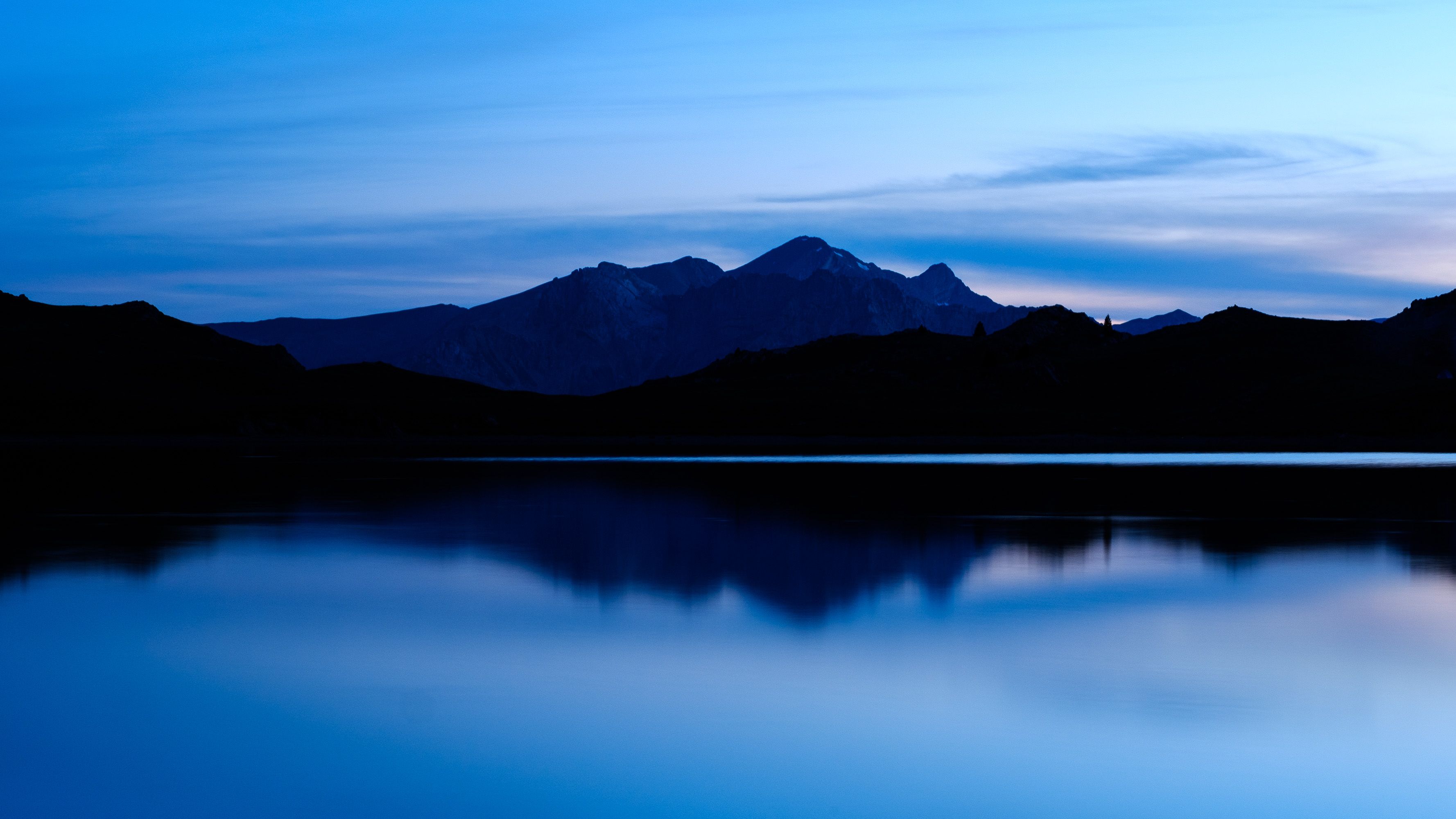 3556x2000 Desktop wallpaper: Dark, Landscape, Nature, Twilight, Mountain, Lake, Dusk 4K free download for PC. 113043