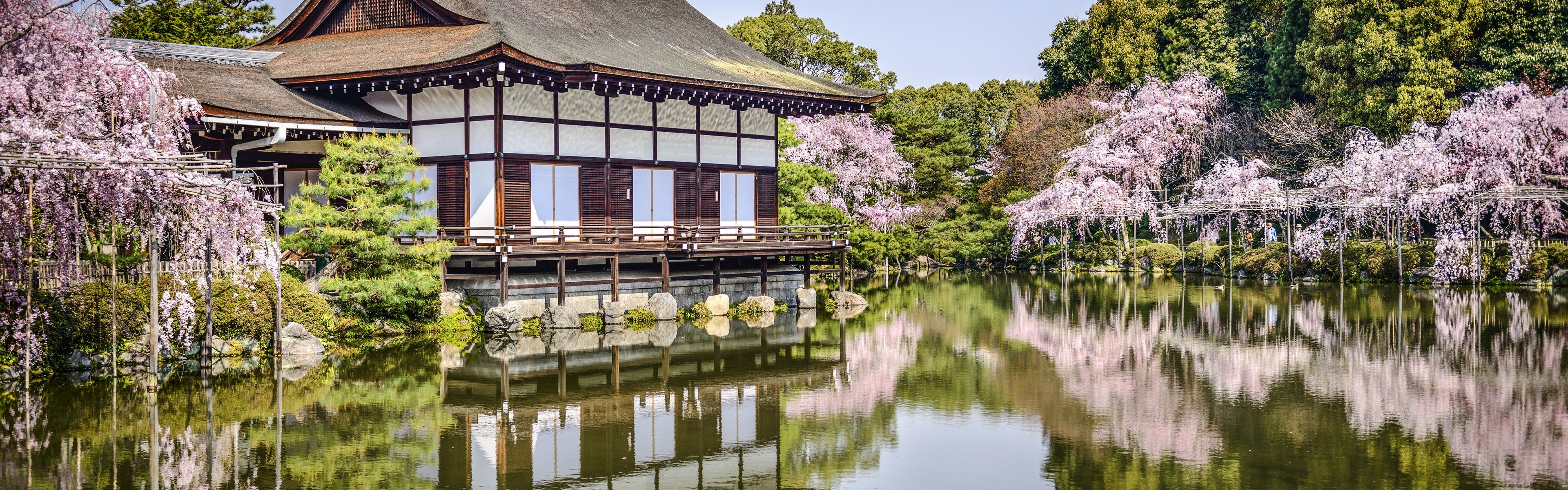 3840x1200 Wallpaper Heian Jingu, Kyoto, Japan, flowers, pond, spring 3840x2160 UHD 4K Picture, Image
