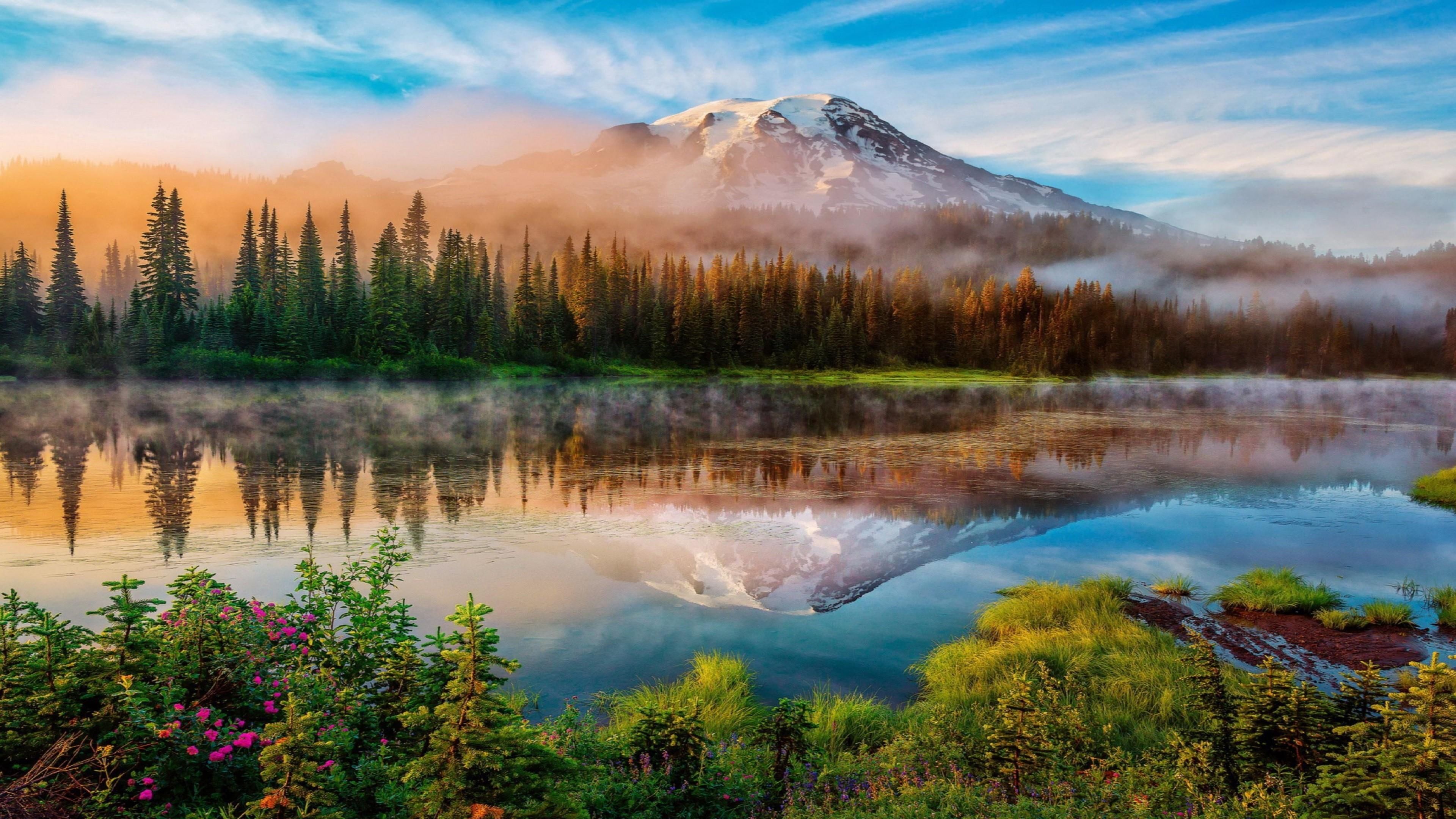 3840x2160 Spring Mountain Lake Wallpaper