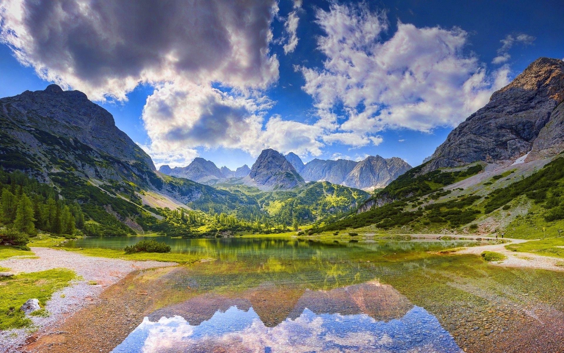 1920x1200 nature, Landscape, Mountain, Lake, Forest, Spring, Germany, Reflection, Water, Morning, Clouds Wallpaper HD / Desktop and Mobile Background