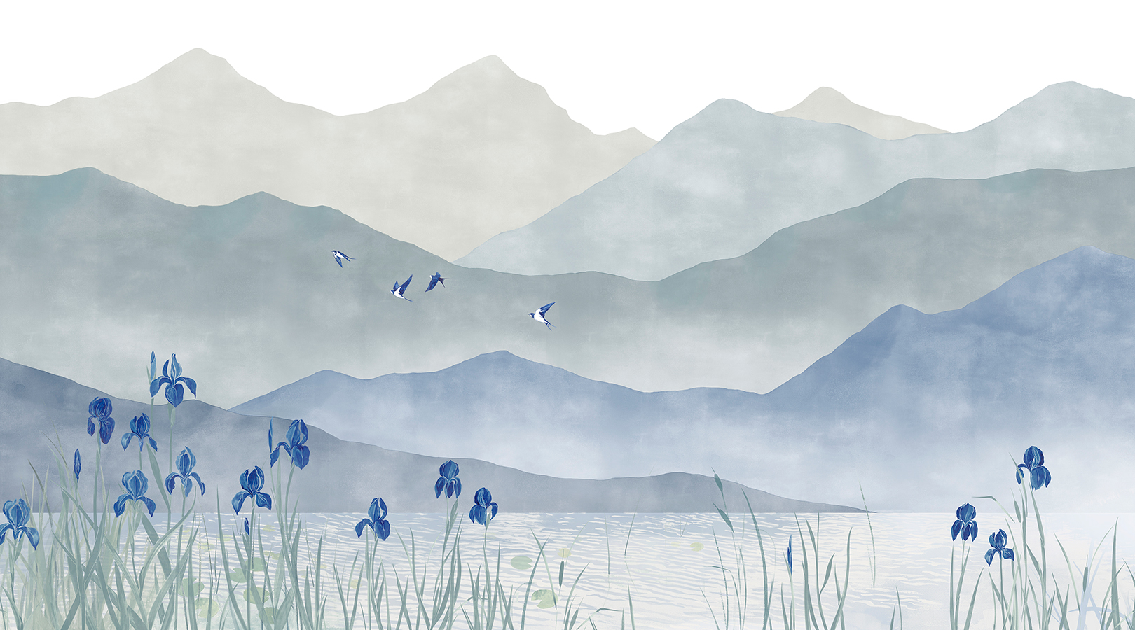 1620x900 Green & blue bespoke panoramic wallpaper Spring lake regards collection Les Dominotiers