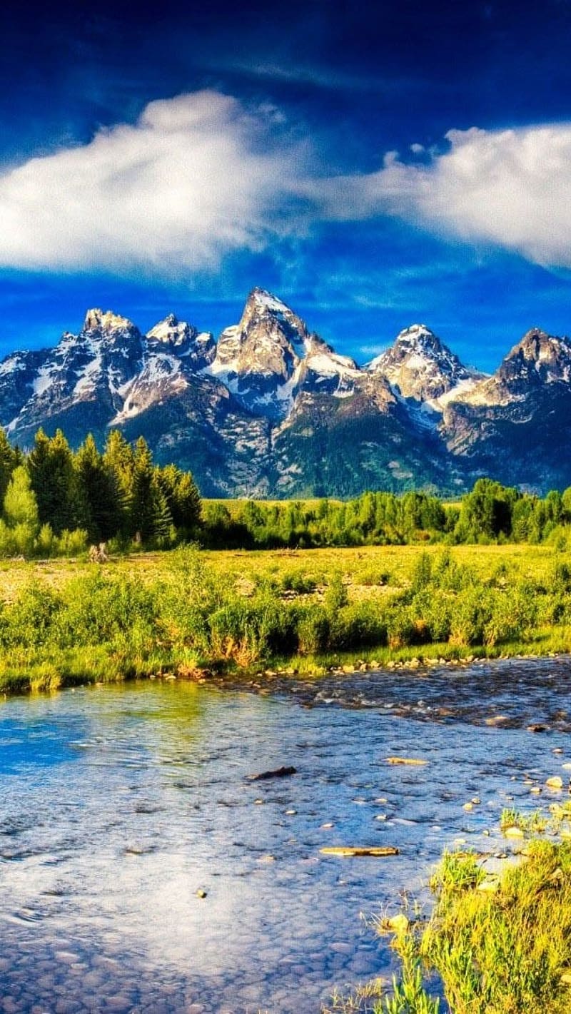 800x1421 Beautiful Scenery, Spring River, Mountain, Sky, HD phone wallpaper