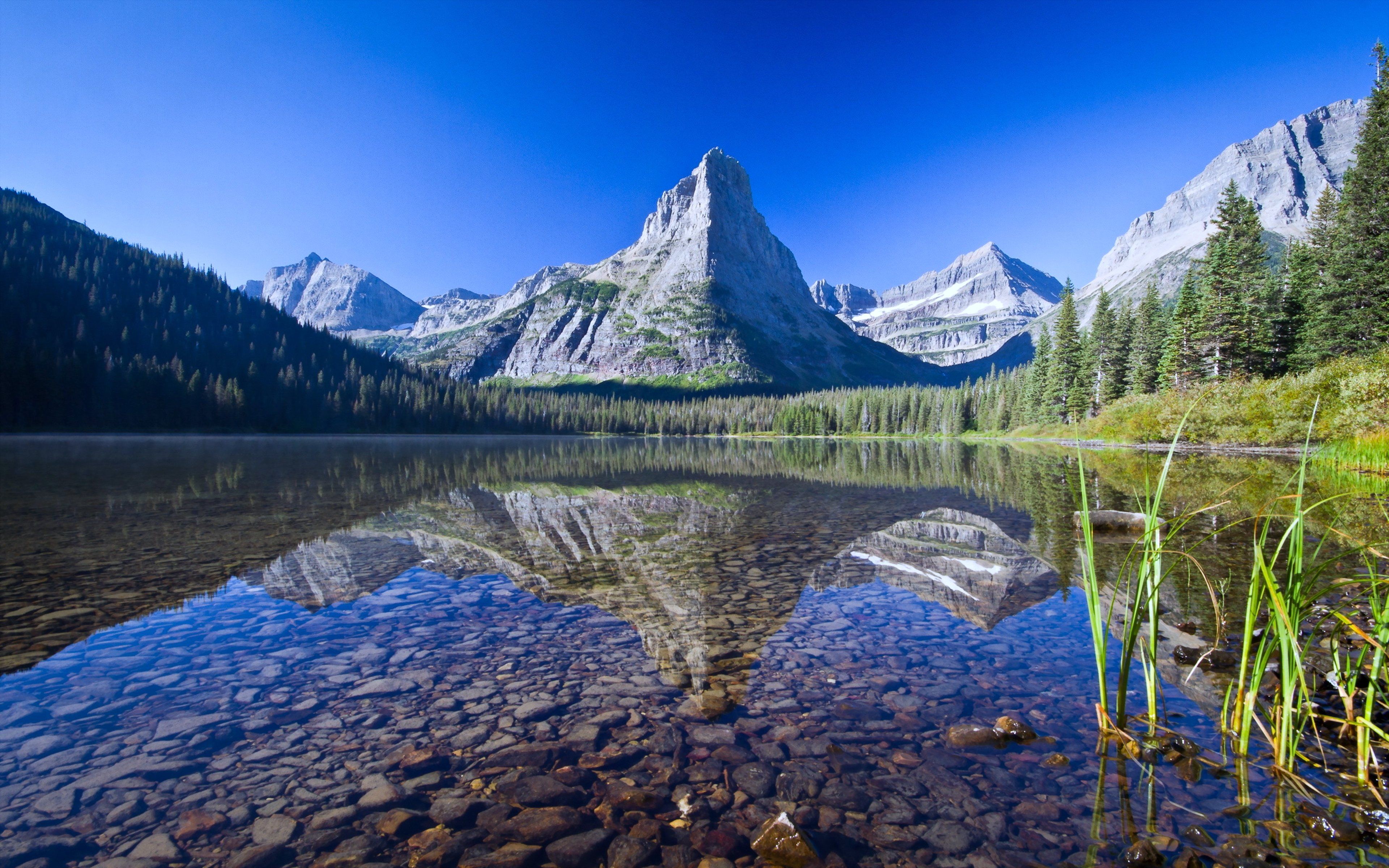 3840x2400 lakes, Stones, Rocks, Mountains, Nature, Landscapes, Trees, Sky, Clouds, Spring, Beauty, Relax, Quiet Wallpaper HD / Desktop and Mobile Background