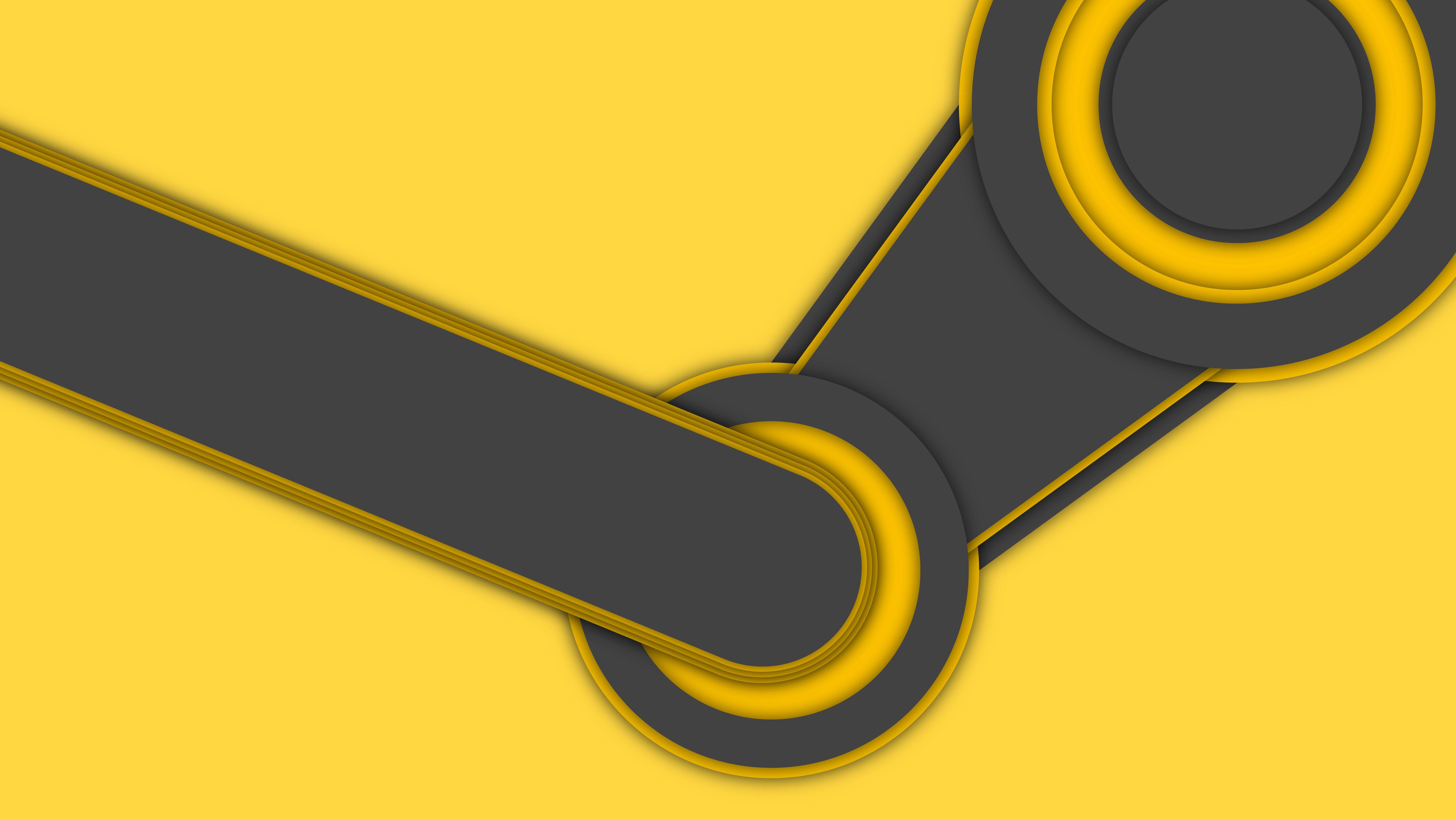 8000x4500 Wallpaper Steam, Logo, Yellow, Minimal, 4K, 8K, Games