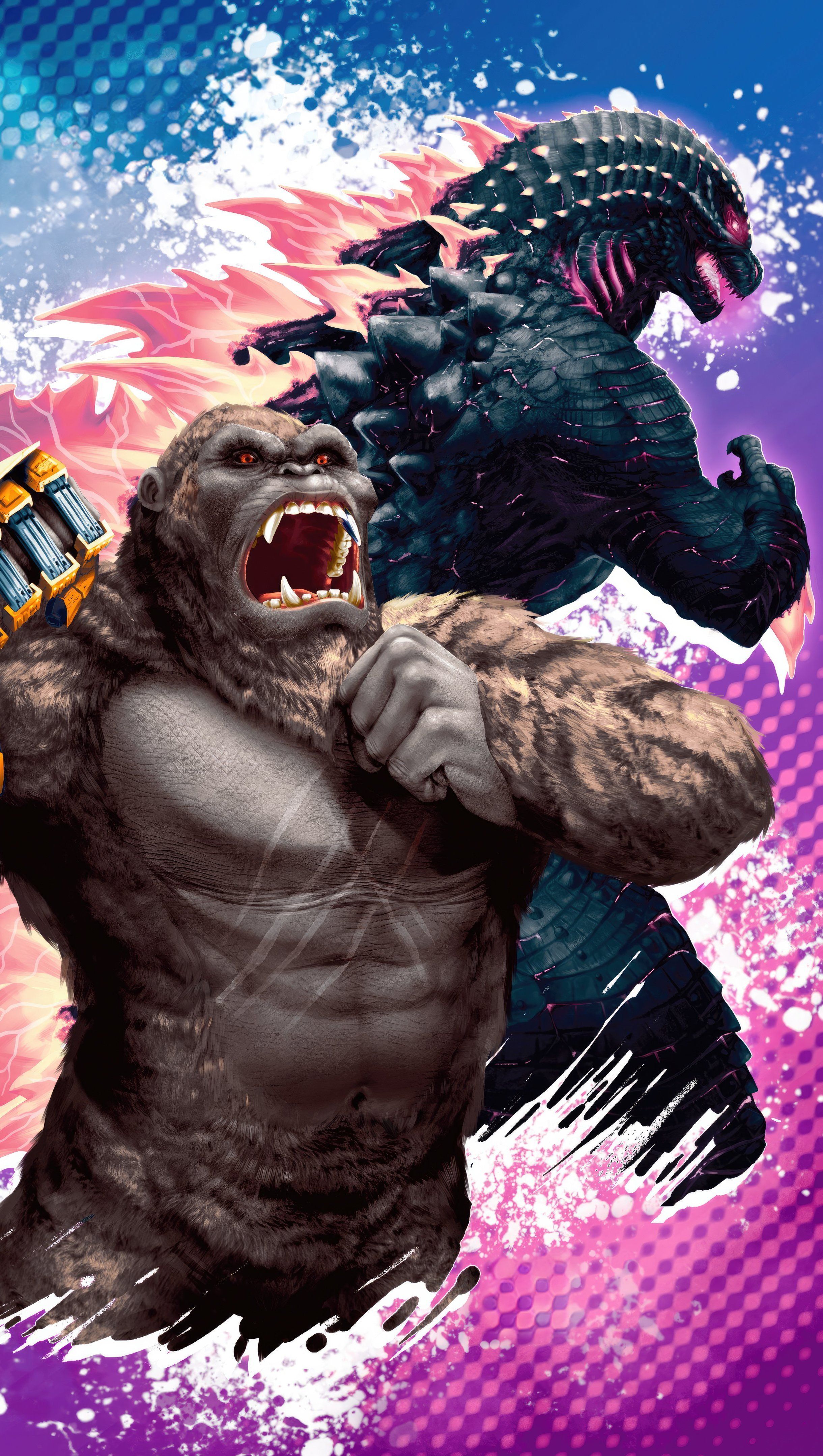 2440x4319 Godzilla X Kong Artwork Wallpaper 8k for iPhone and Mobile Phone