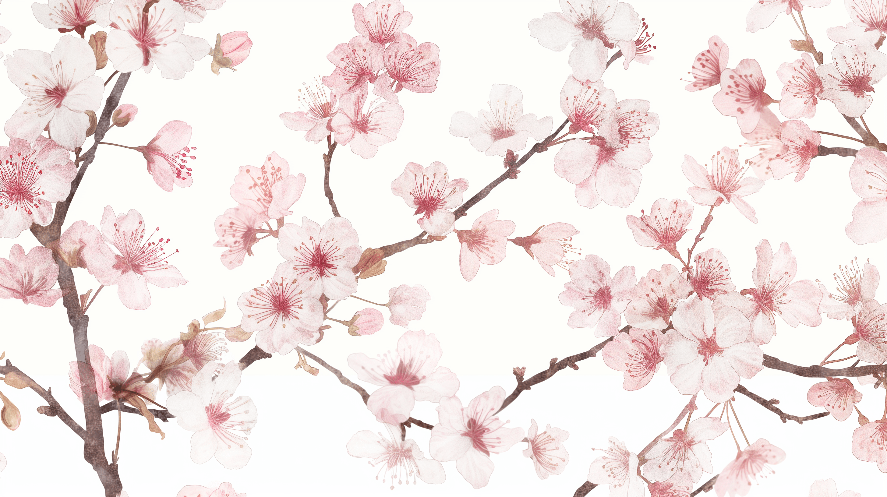 2912x1632 Japanese Wallpaper. Cherry Blossoms on White Background