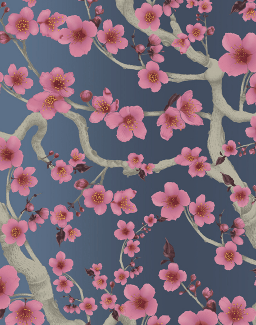 1080x1370 Cherry Blossom Floraison, Pink on Smokey Blue