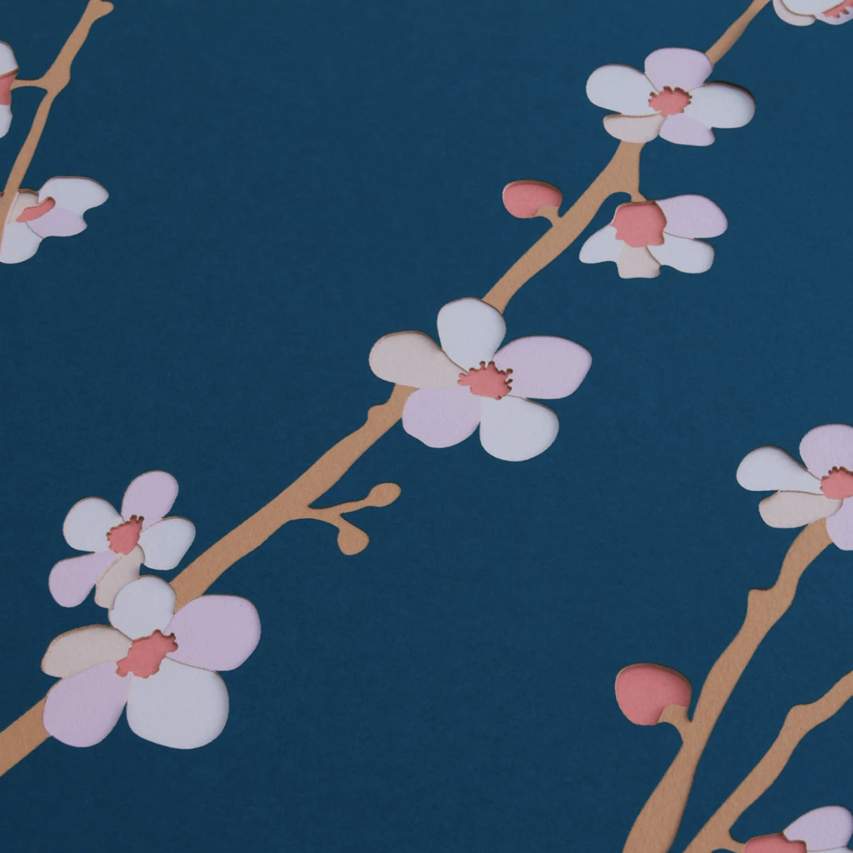 1238x1238 Teal Cherry Blossom Framed Papercut
