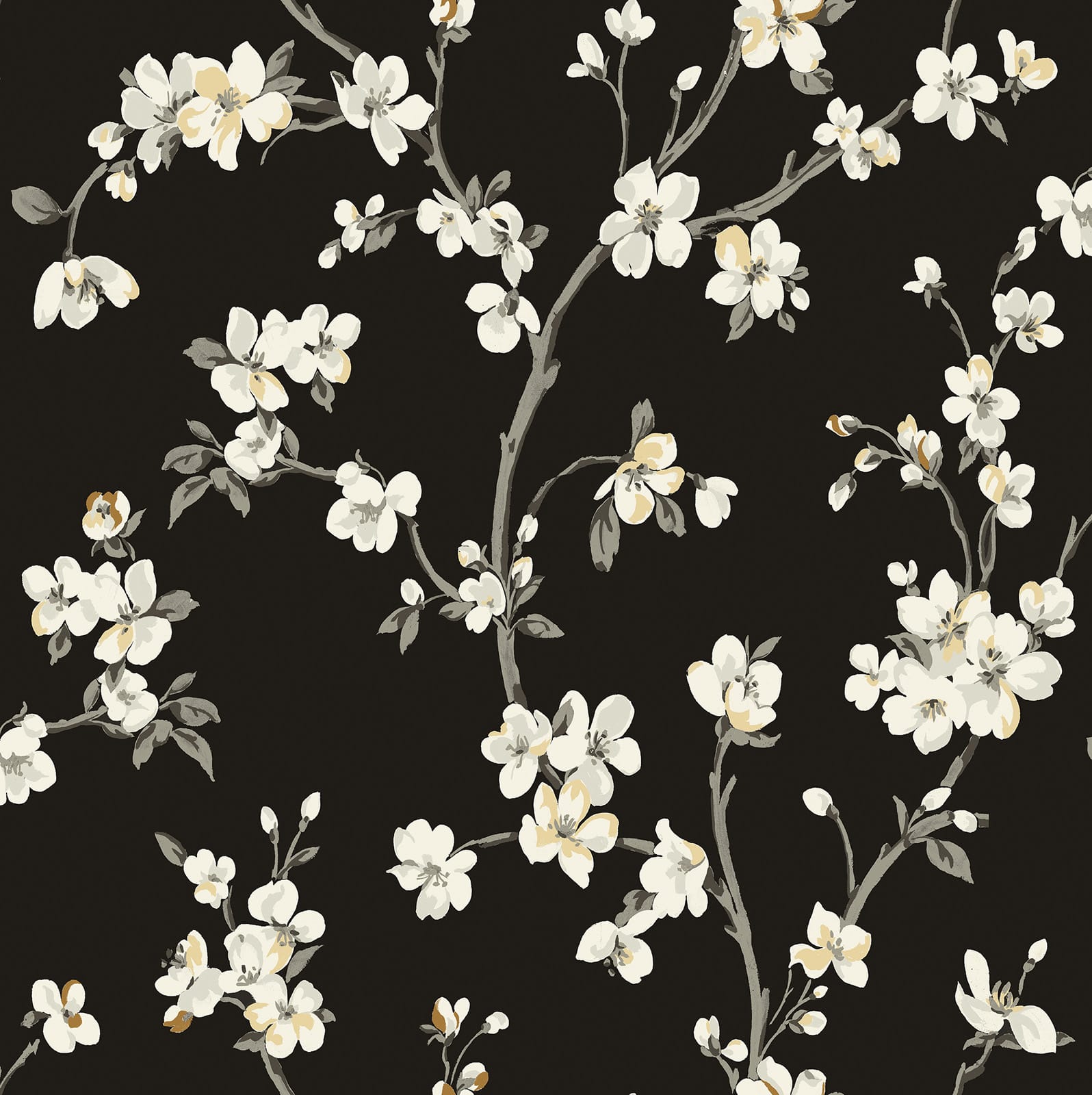 1596x1600 Surface Style Sakura Peel & Stick Wallpaper, Color: Noir