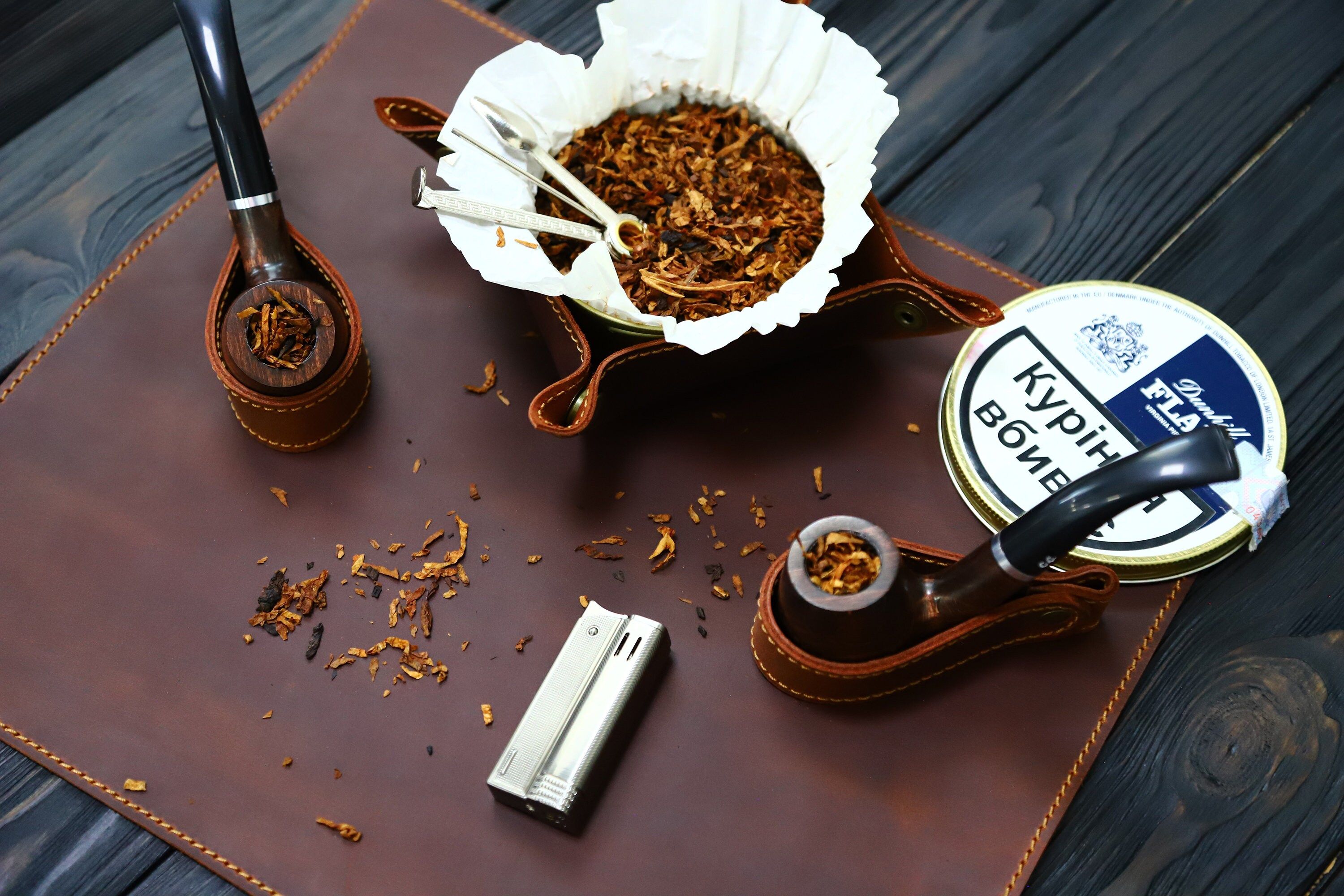 3000x2000 Handcrafted Leather Pipe Accessories Set*personalized Leather Tobacco Mat and Pipe Stand* Pipe Smoker's Set* Perfect Gift for Him