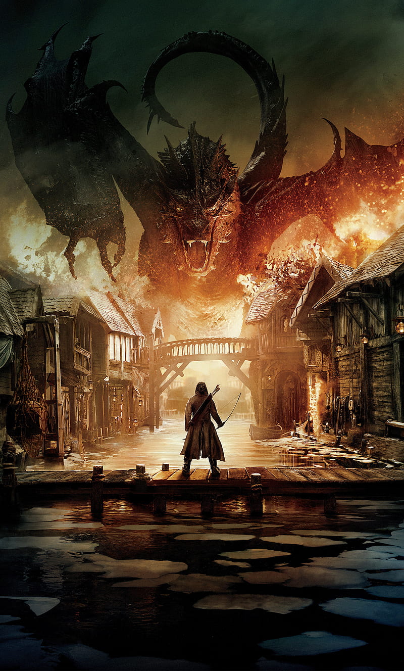 800x1328 Hobbit art, fantasy, fire, fragon, gandalf, hobbit, lord of the rings, guerra, HD phone wallpaper