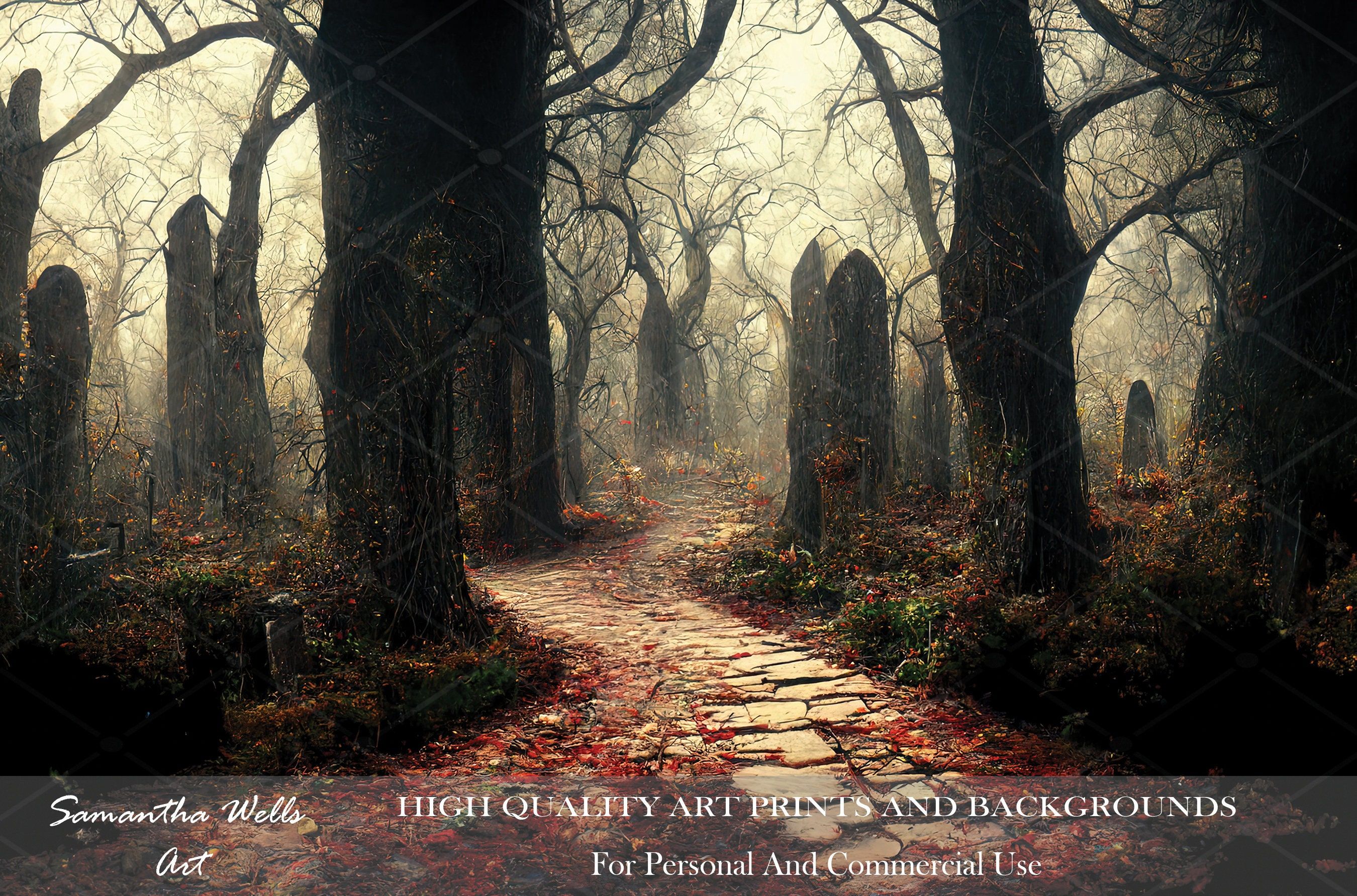 2700x1783 Dark Gothic Forest Path Digital Art Print: Moody Autumn Woods (digital Download)