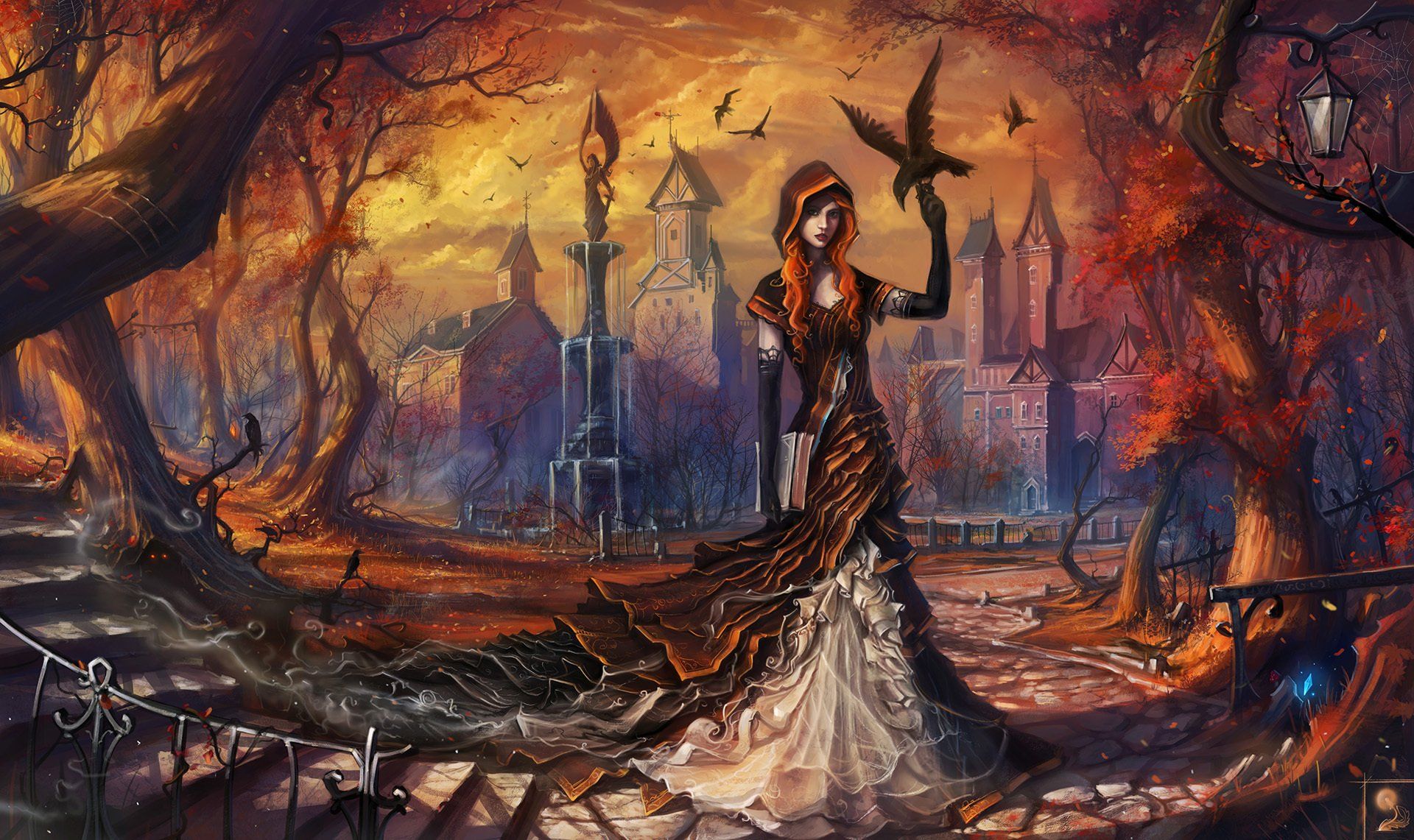 1920x1141 Enchanted Witch & Crow: HD Fantasy Wallpaper