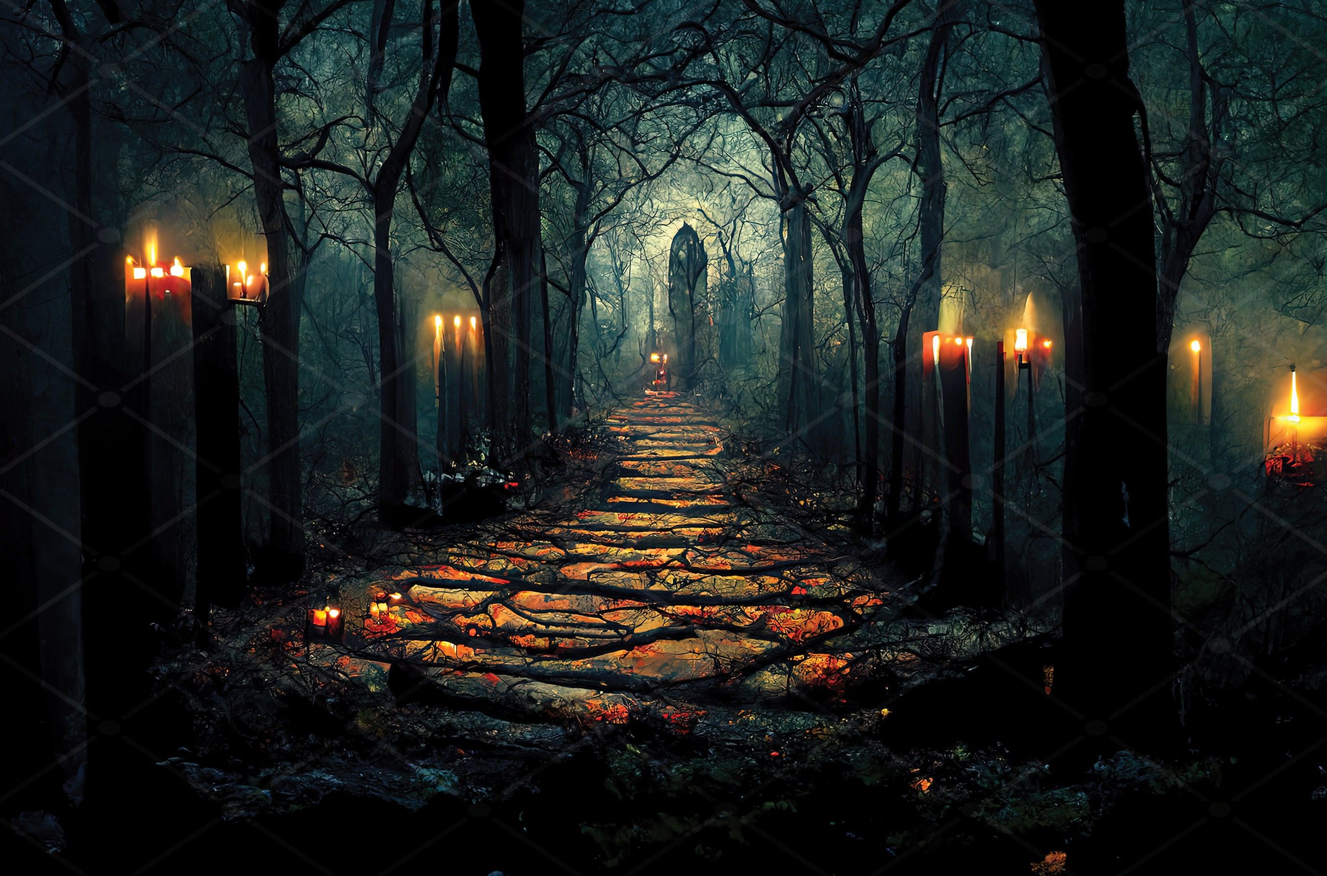 2700x1783 Candlelit Forest Art Print: Dark Gothic Photohop Background (digital Download)