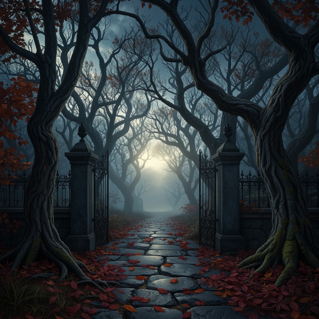 1024x1024 Free Gothic Autumn Portal Image, Autumn, Fog