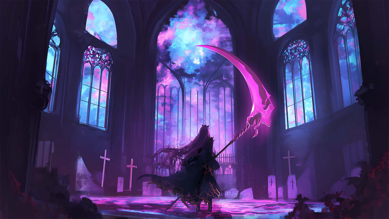 1536x864 Calliope Mori Goth Cathedral Glow Desktop Wallpaper