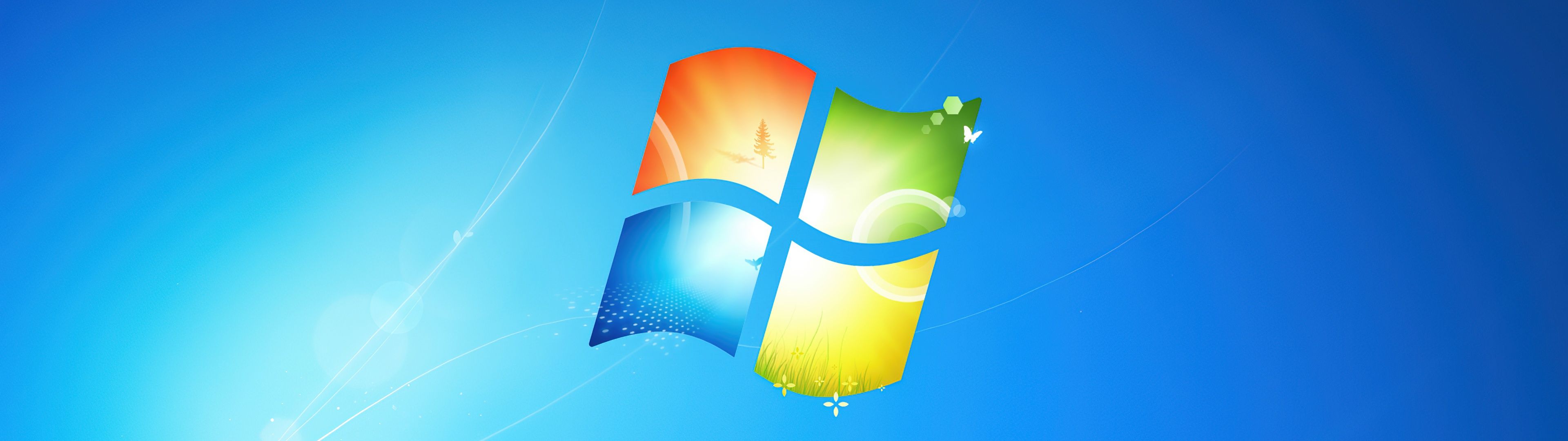 3840x1080 Windows 7 Wallpaper 4K, Official, Blue background