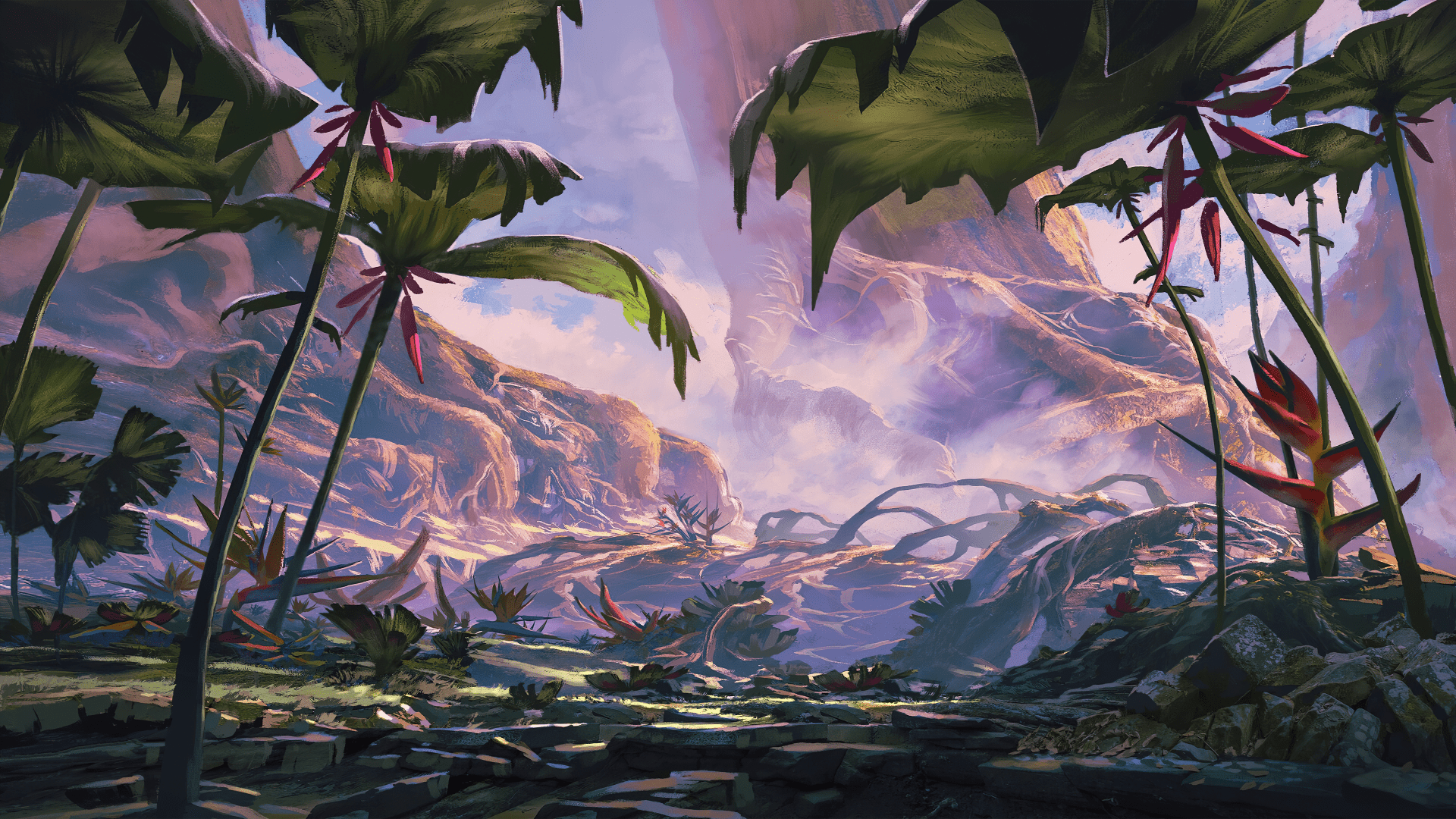 1920x1080 4K Ultra HD Sci Fi Landscape: Alien Wilderness Horizon By Anthony Brault