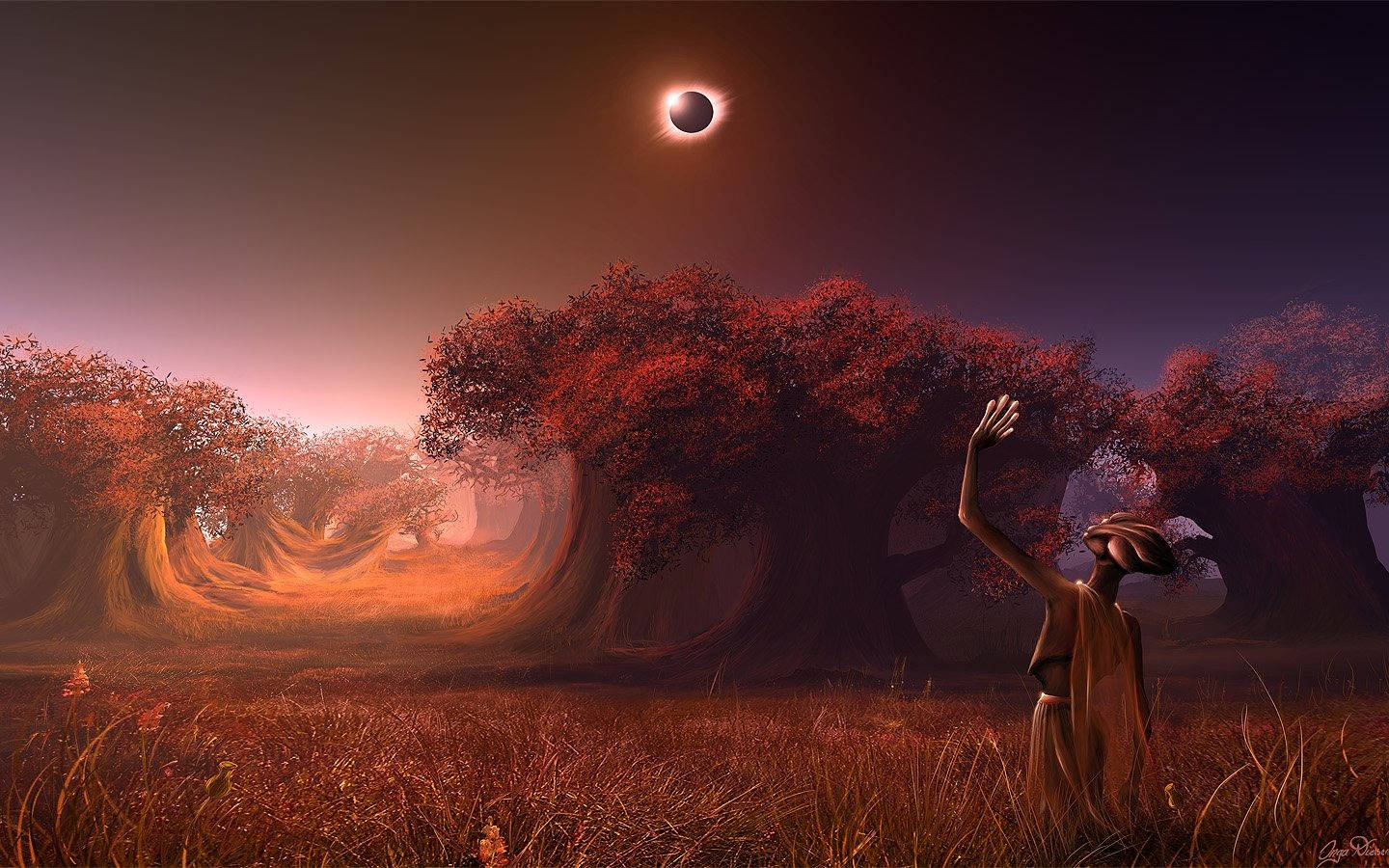1440x900 Download Alien Solar Eclipse Forest Wallpaper
