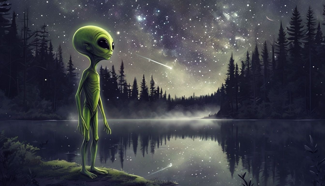 1344x768 Tranquil Alien at a Starry Lake Illustration for Virtual Background
