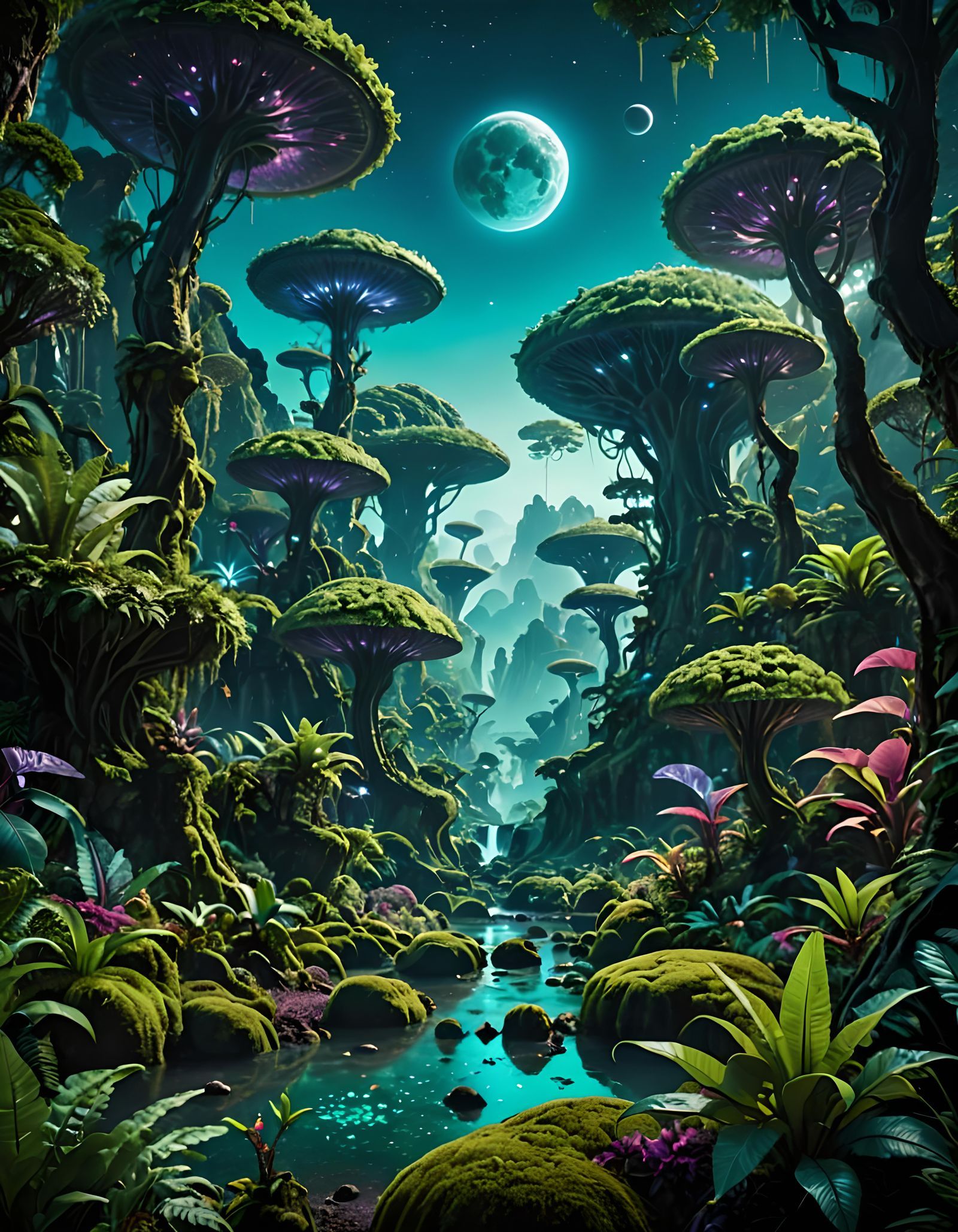1600x2057 Alien landscape Alien Forest Landscape with Three Moo